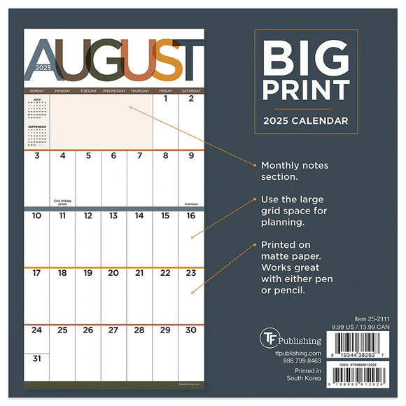 2025 Big Print - Mini Wall Calendar
