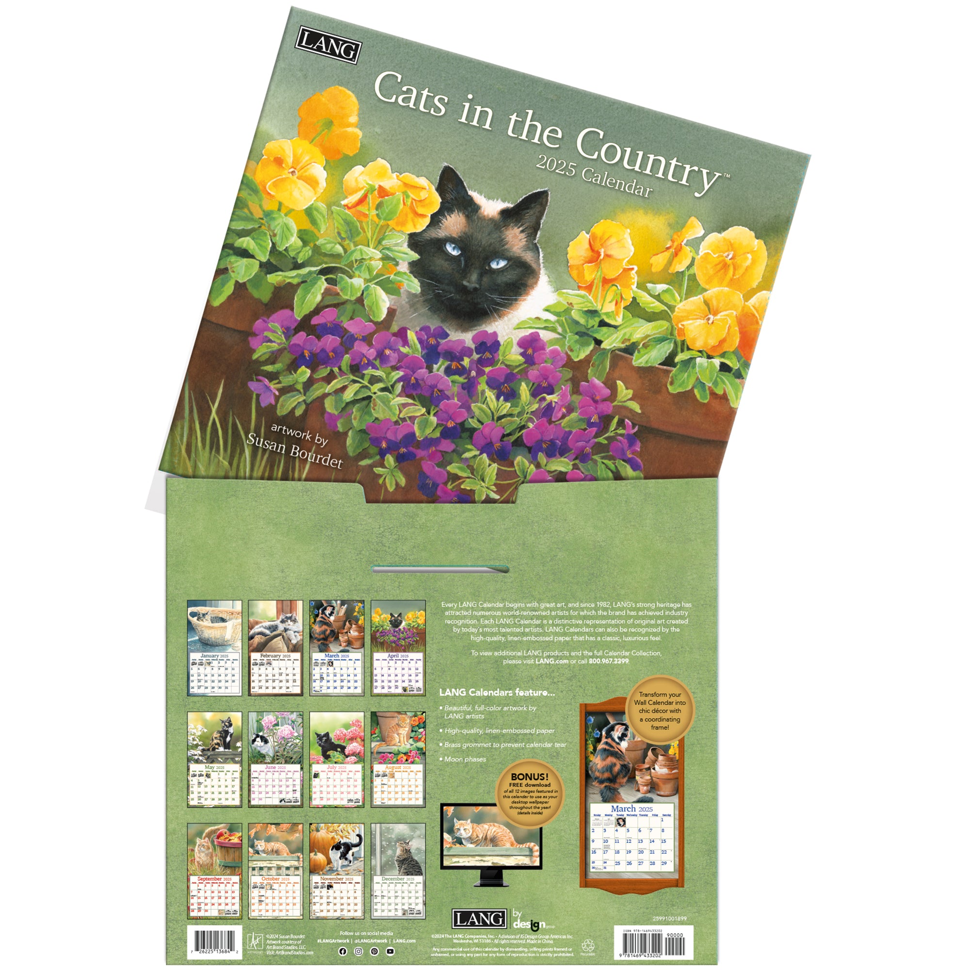 2025 Cats In The Country By Susan Bourdet - LANG Deluxe Wall Calendar