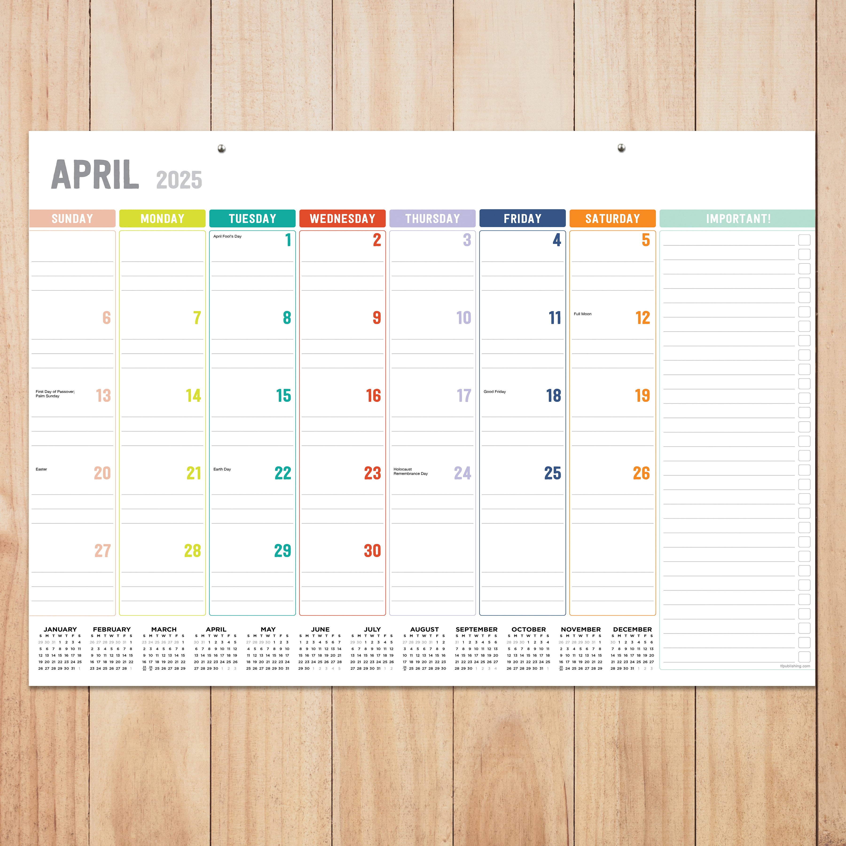 2025 Rainbow Blocks - Monthly Medium Desk Pad Blotter Calendar