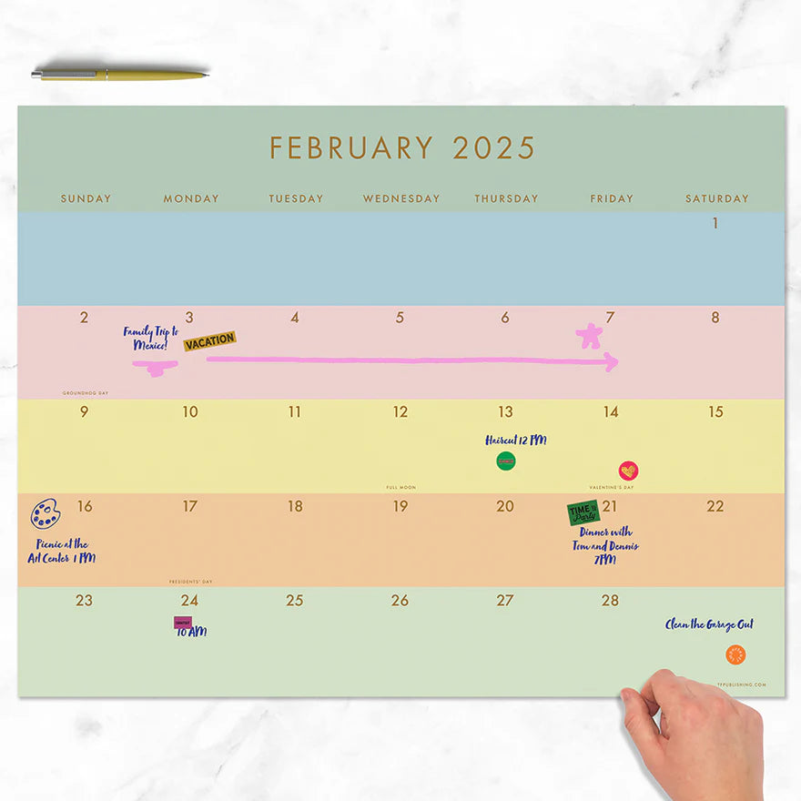 2025 Super Stripe - Monthly Large Desk Pad Blotter Calendar