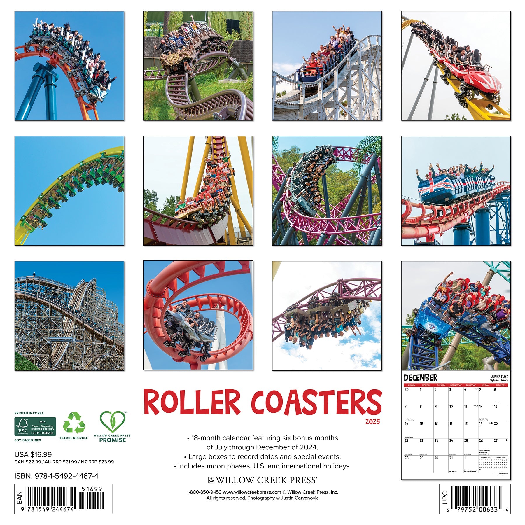 2025 Roller Coasters - Square Wall Calendar