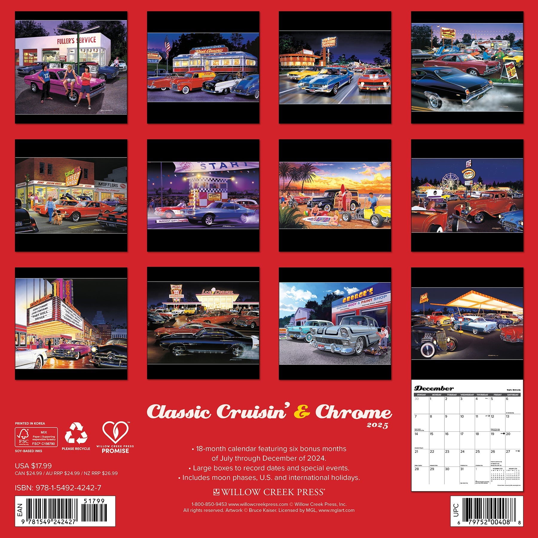 2025 Classic Cruisin' & Chrome (w/foil) - Square Wall Calendar