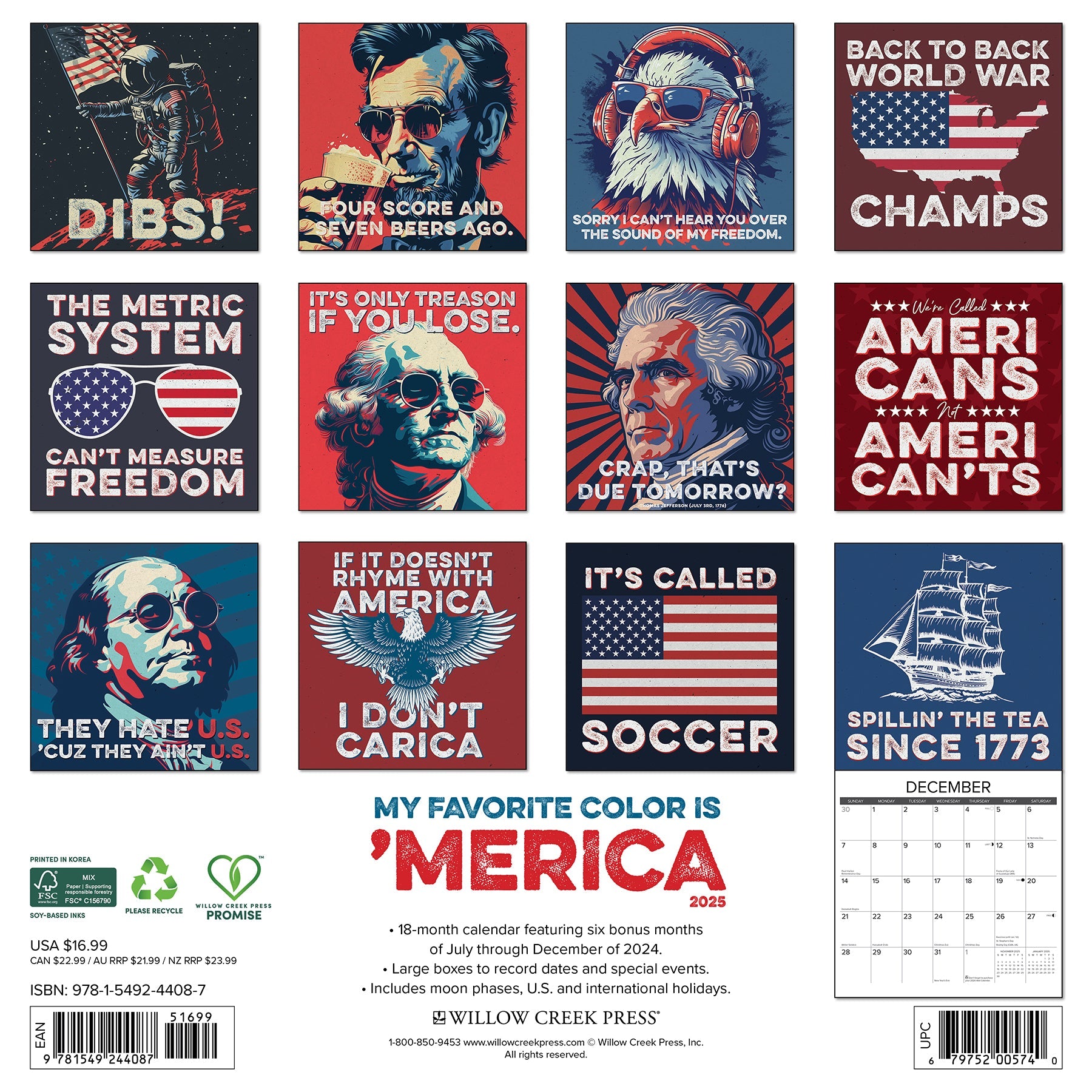 2025 My Favorite Color is 'Merica - Square Wall Calendar