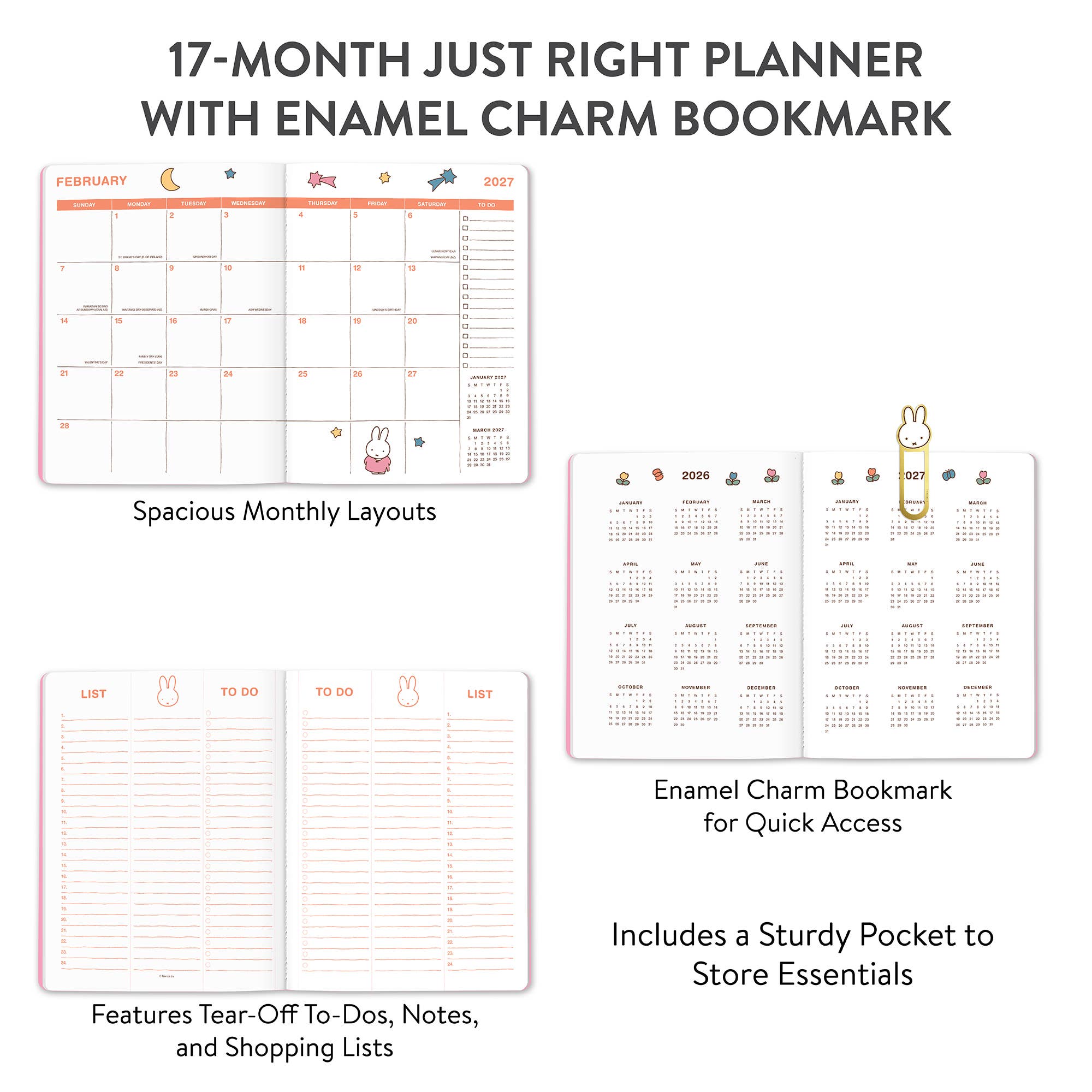 2027 Miffy A Year in Color Just Right Monthly Planner with Enamel Charm Bookmark