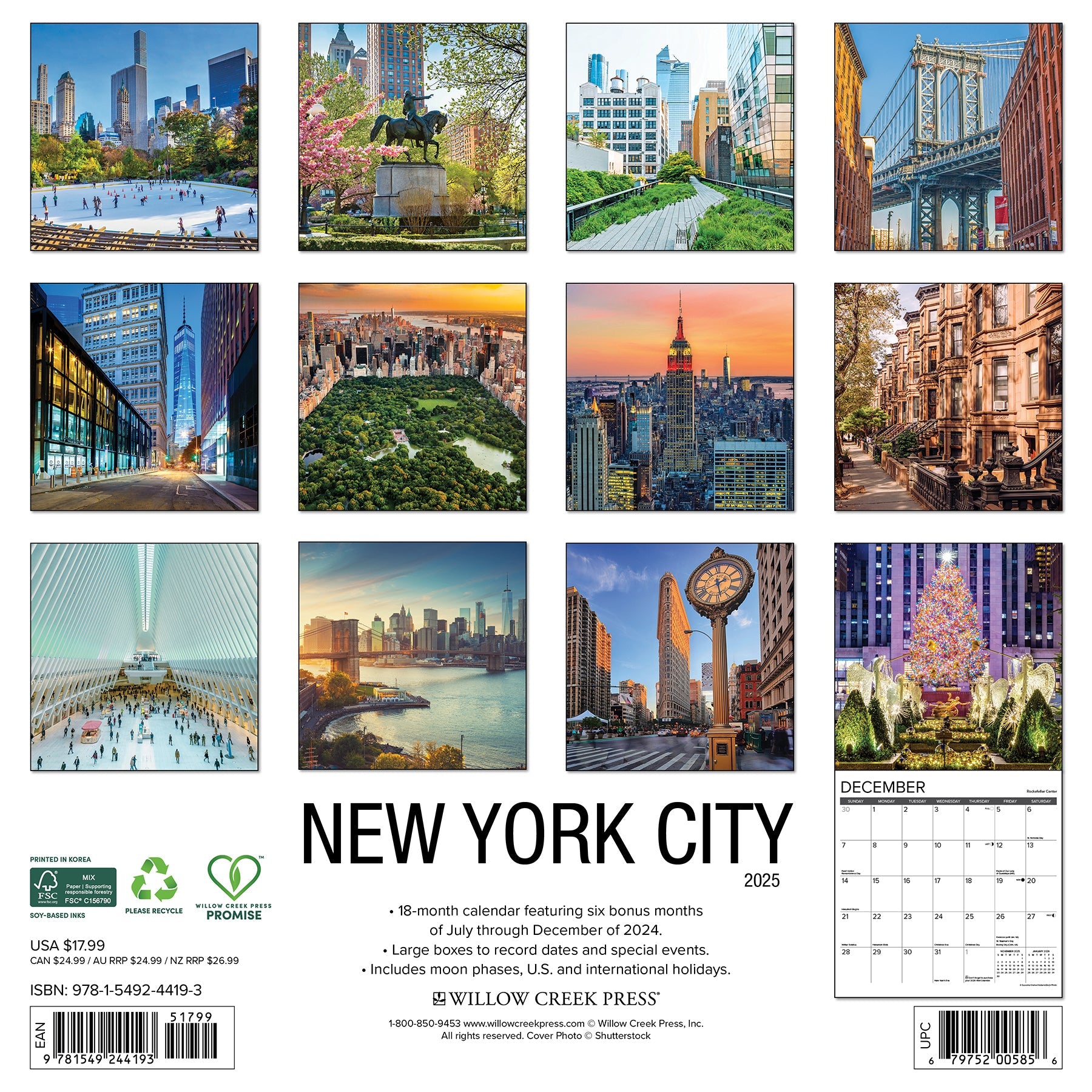 2025 New York City (w/foil) - Square Wall Calendar