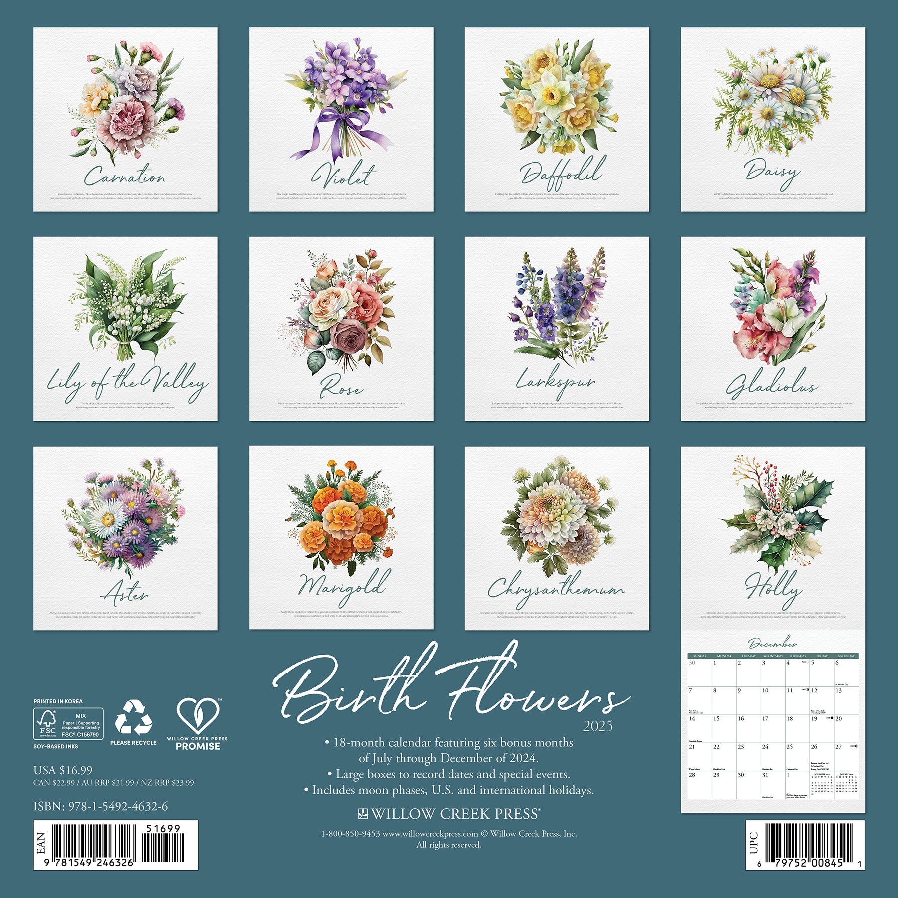 2025 Birth Flowers - Square Wall Calendar