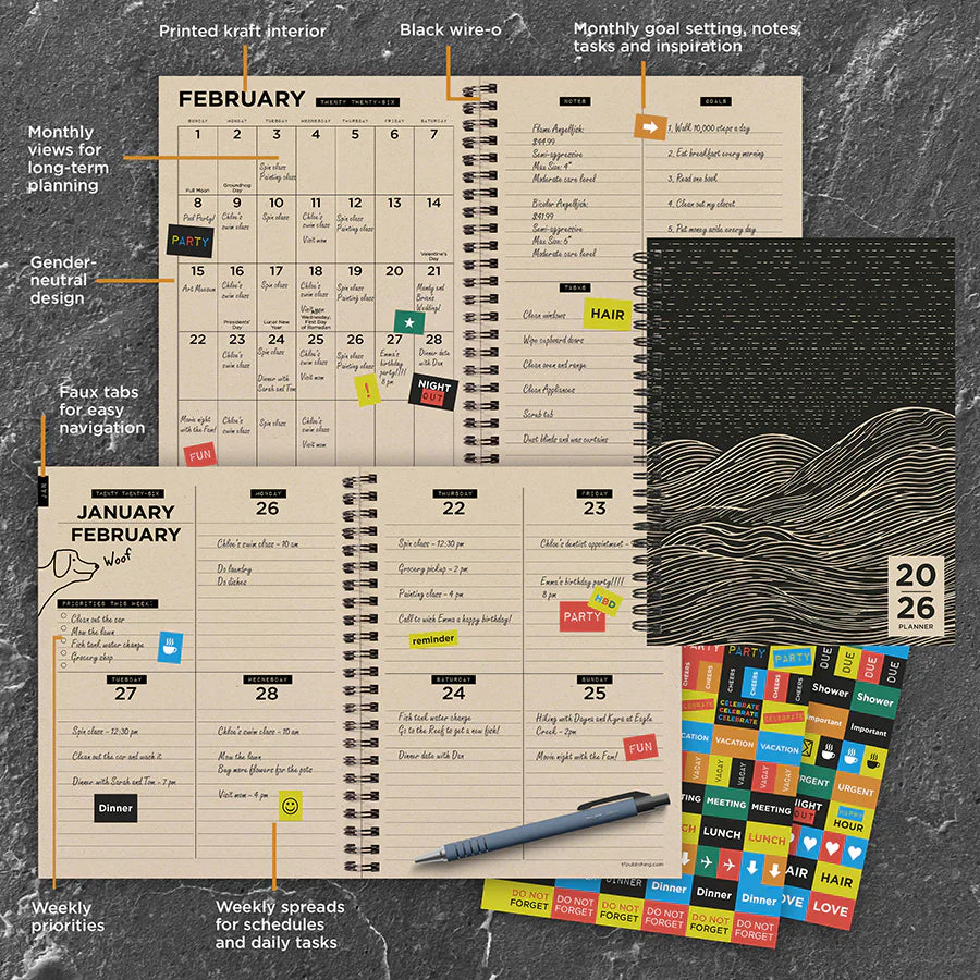 2026 Rolling Waves - Medium Monthly & Weekly Pocket Diary/Planner