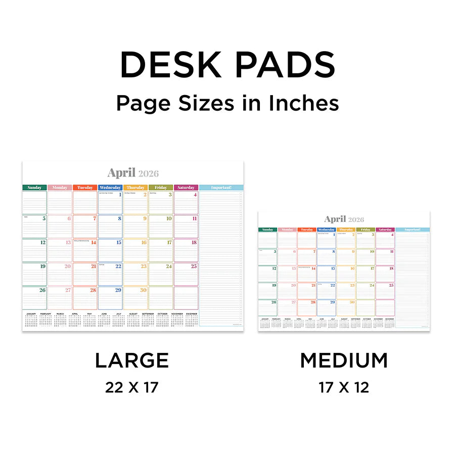 2026 Rainbow Blocks - Large Monthly Desk Pad Blotter Calendar