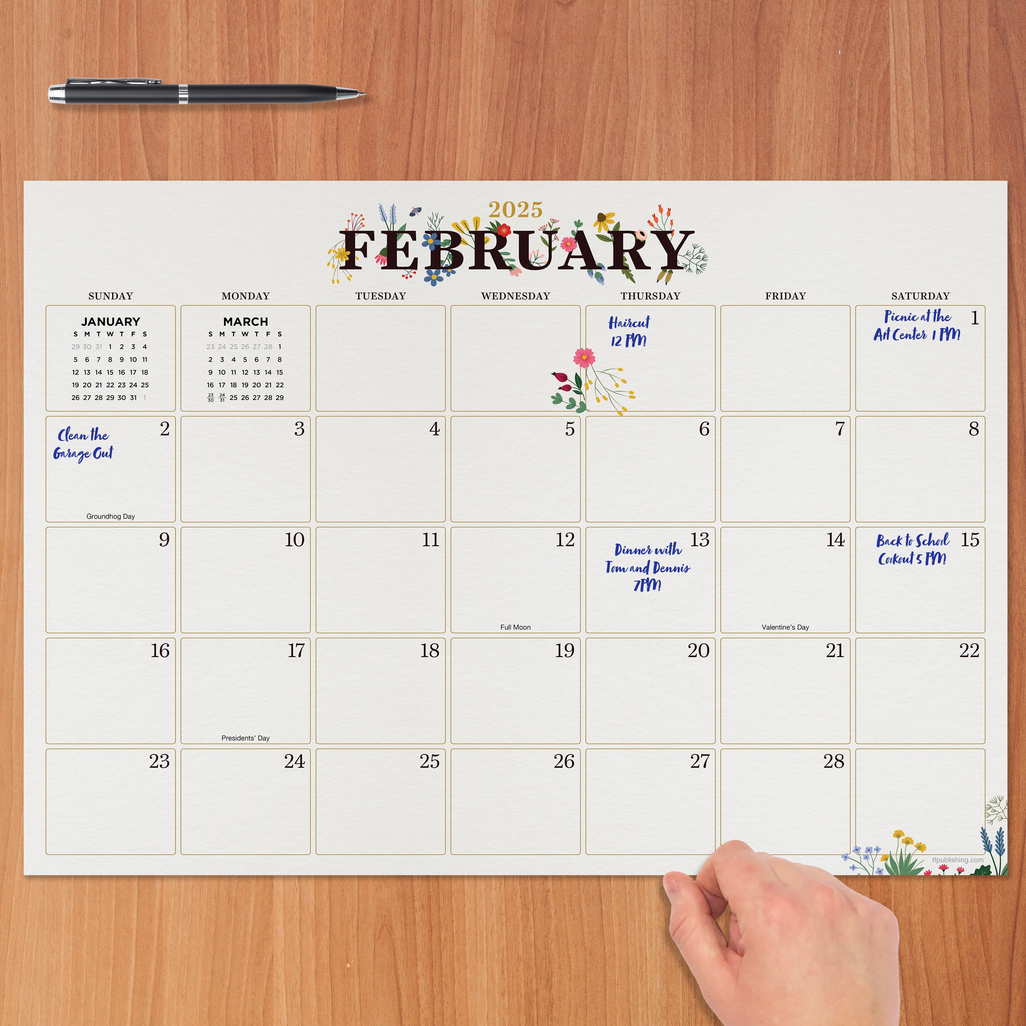 2025 Floral - Monthly Medium Desk Pad Blotter Calendar
