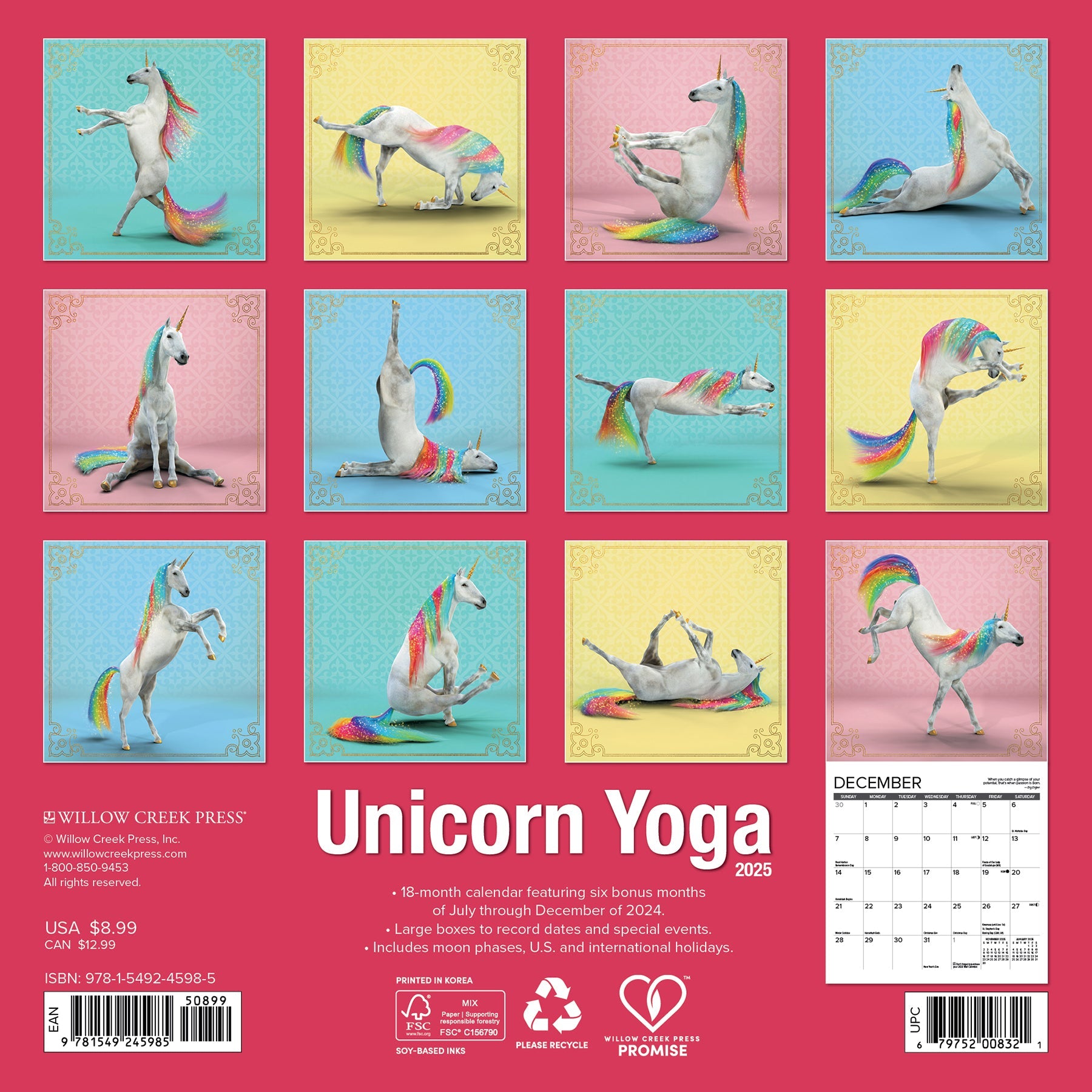 2025 Unicorn Yoga - Mini Wall Calendar