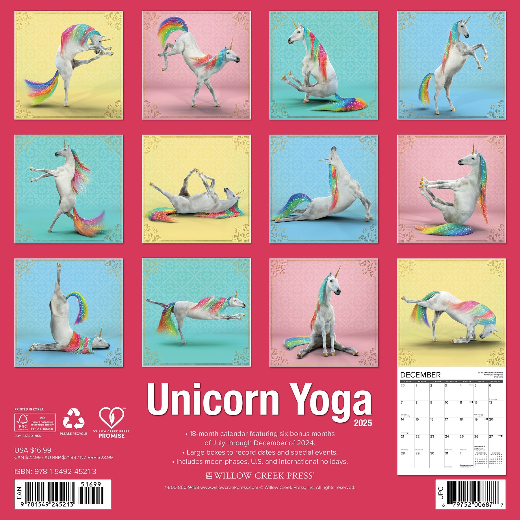 2025 Unicorn Yoga - Square Wall Calendar