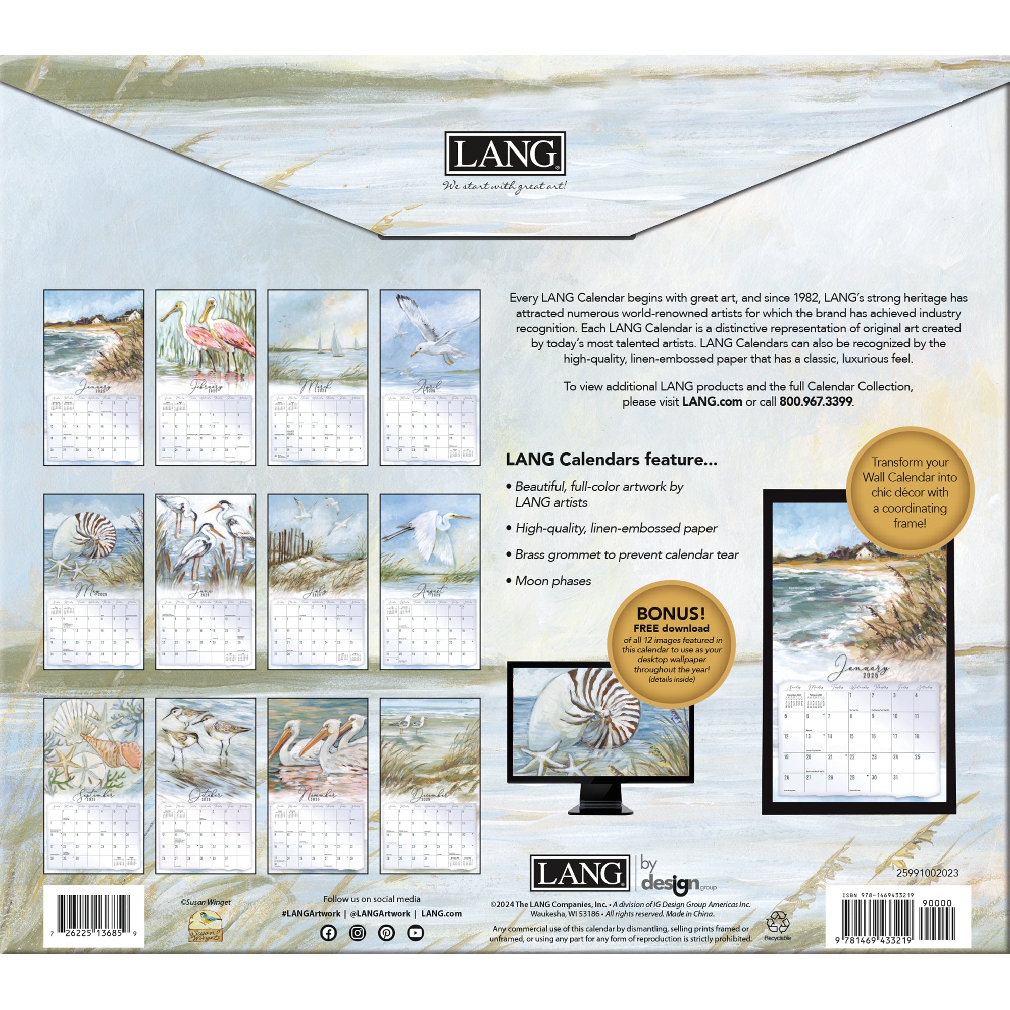 2025 Coastal Shores By Susan Winget - LANG Deluxe Wall Calendar