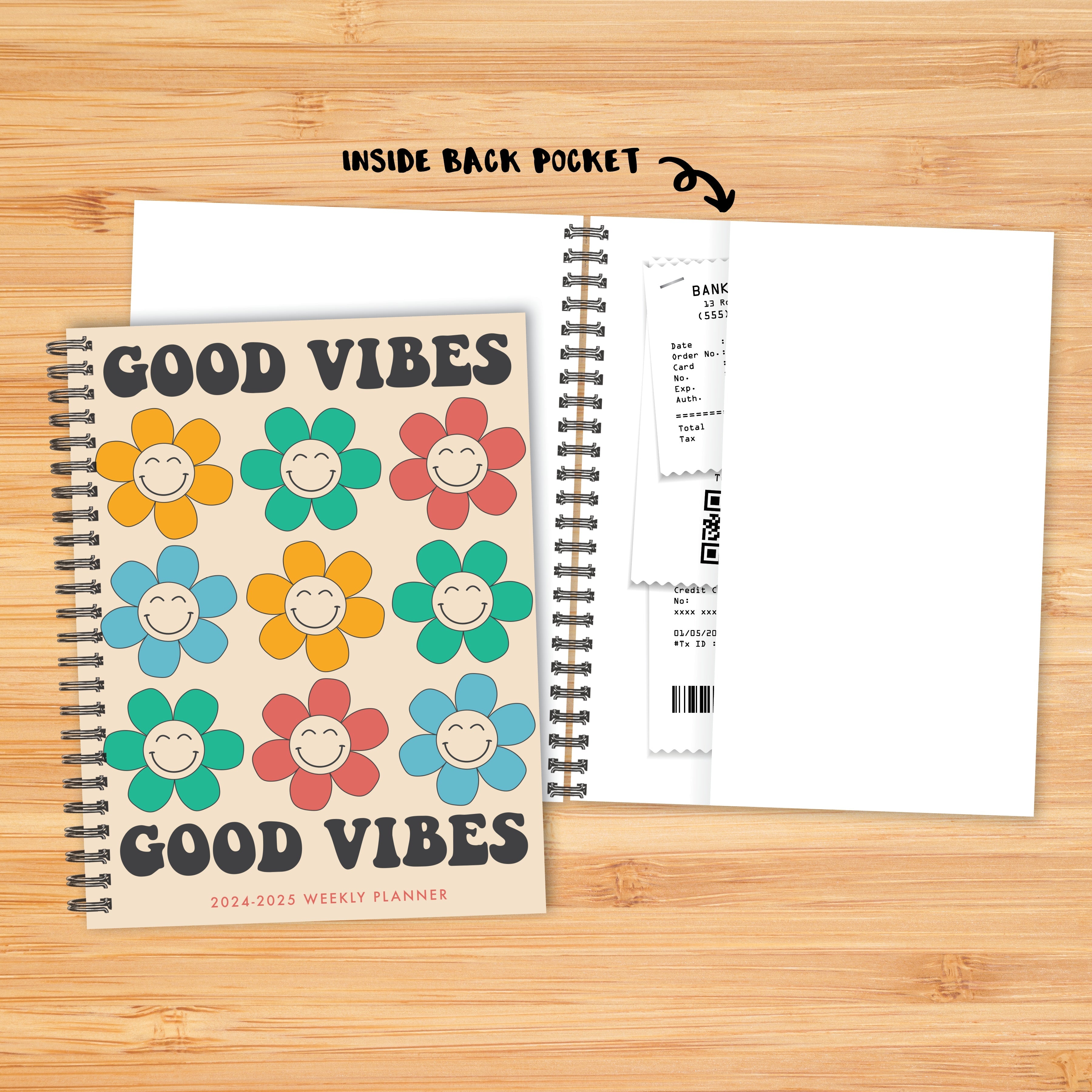 July 2024 - June 2025 Good Vibes - Medium Weekly & Monthly Academic Year Diary/Planner