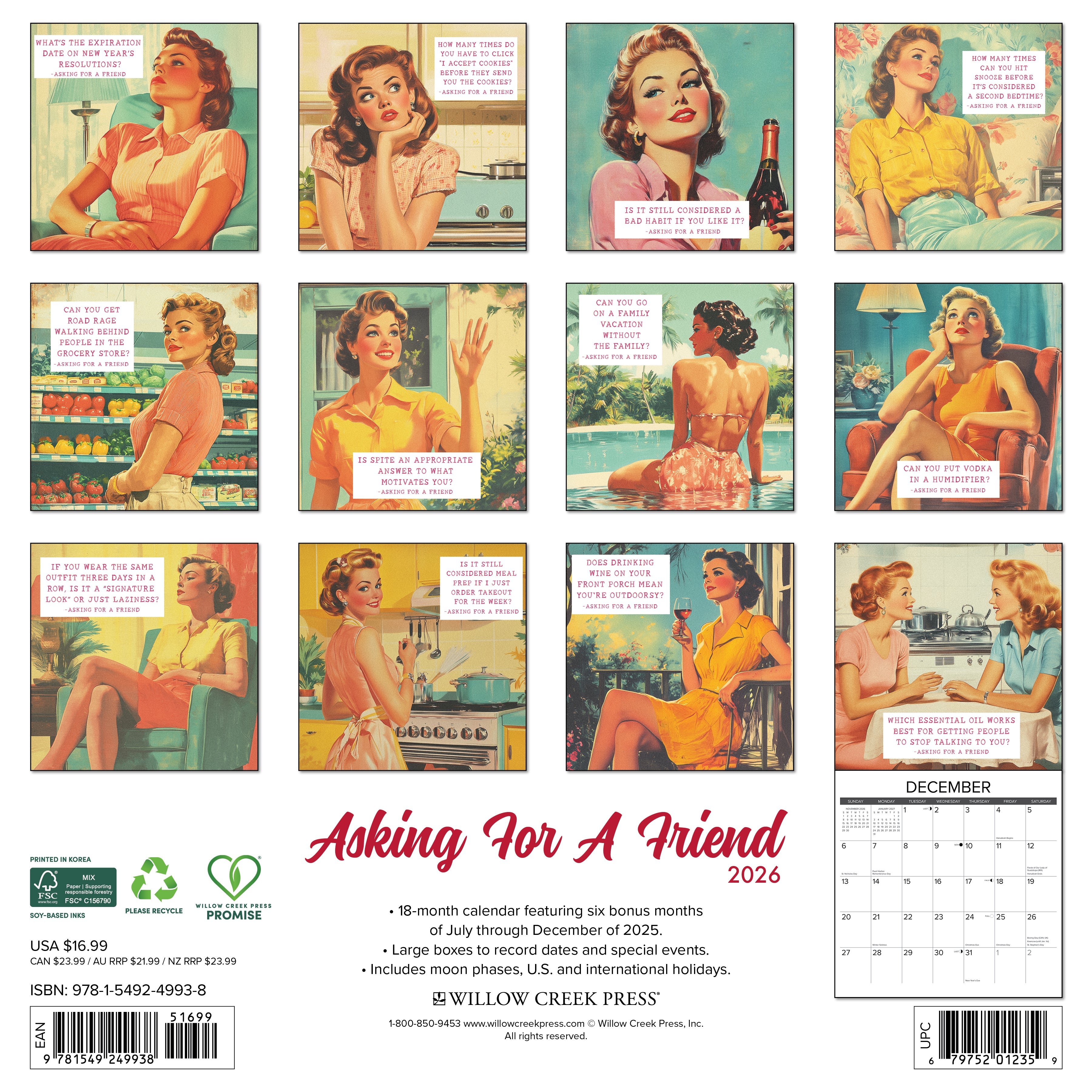2026 Asking for a Friend - Square Wall Calendar