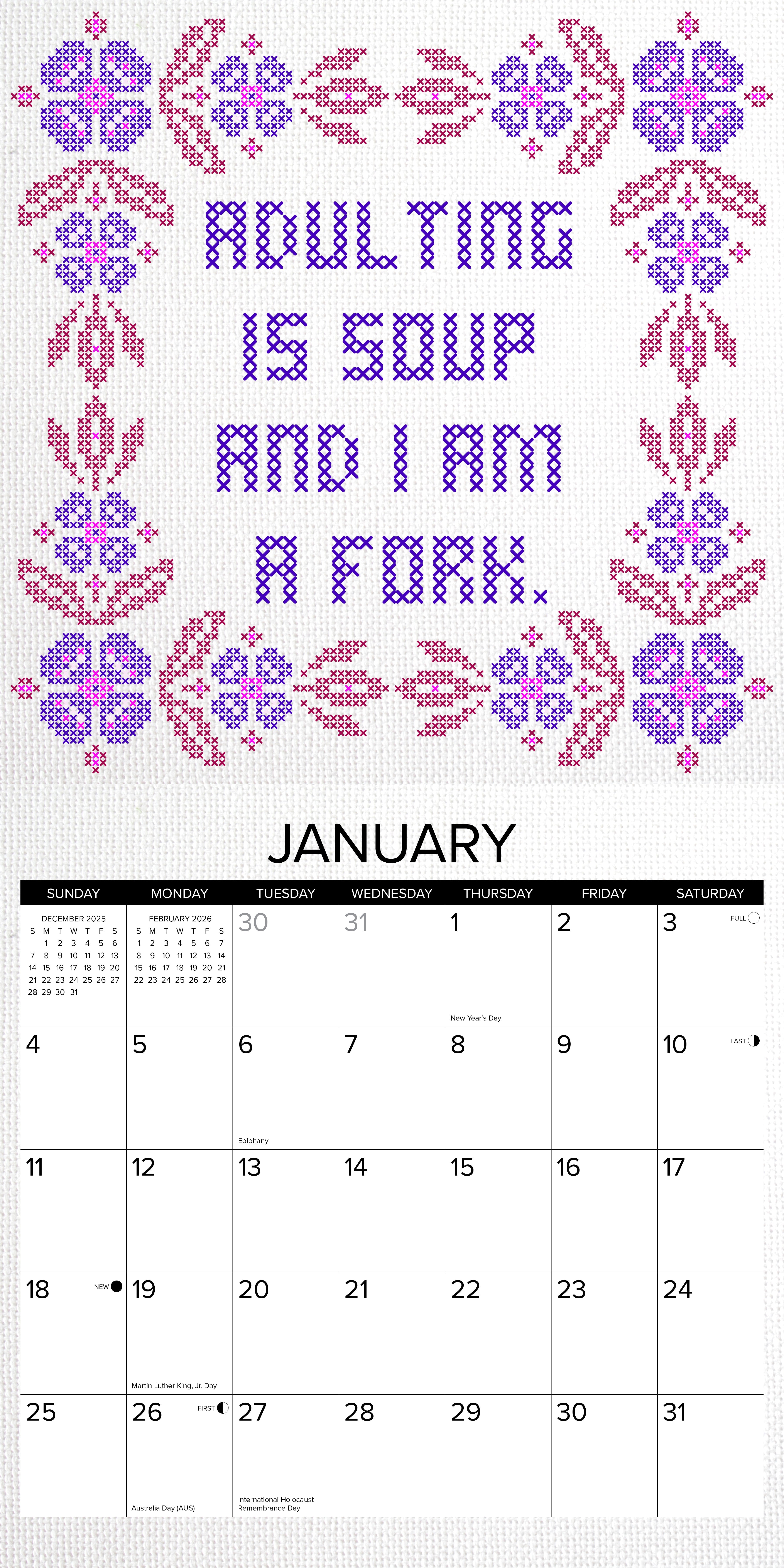 2026 Bitchin' Cross-Stitchin' - Square Wall Calendar