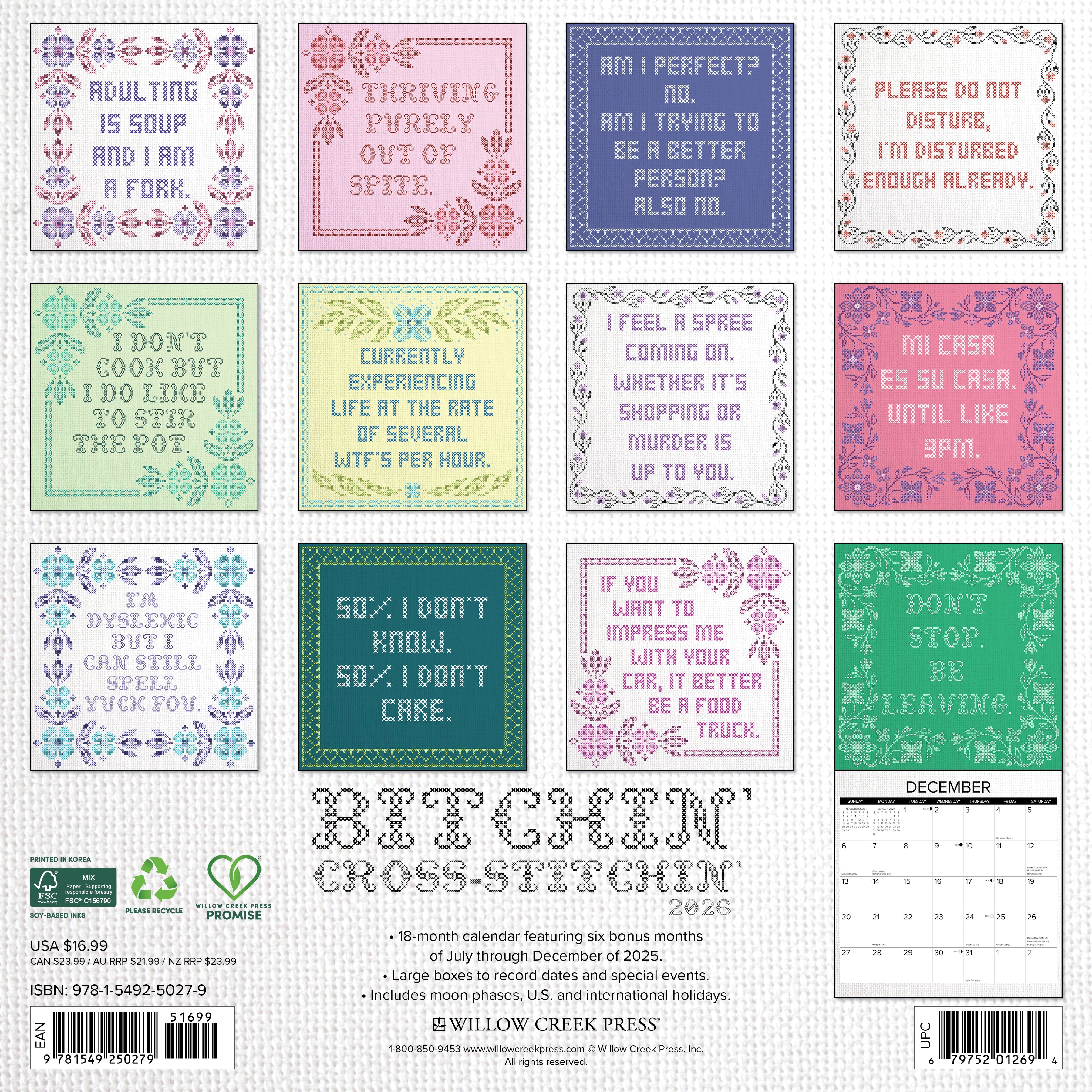 2026 Bitchin' Cross-Stitchin' - Square Wall Calendar