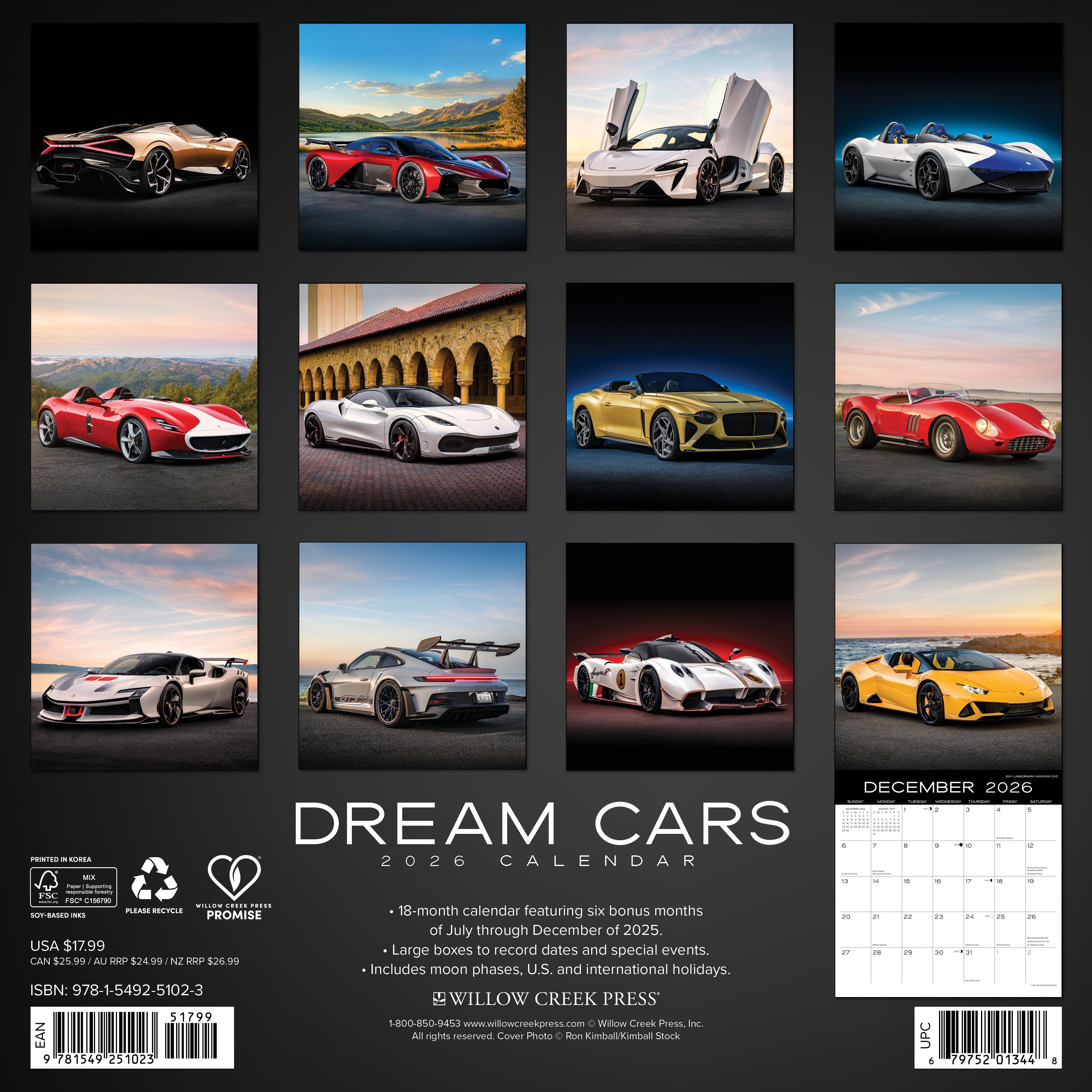 2026 Dream Cars - Square Wall Calendar