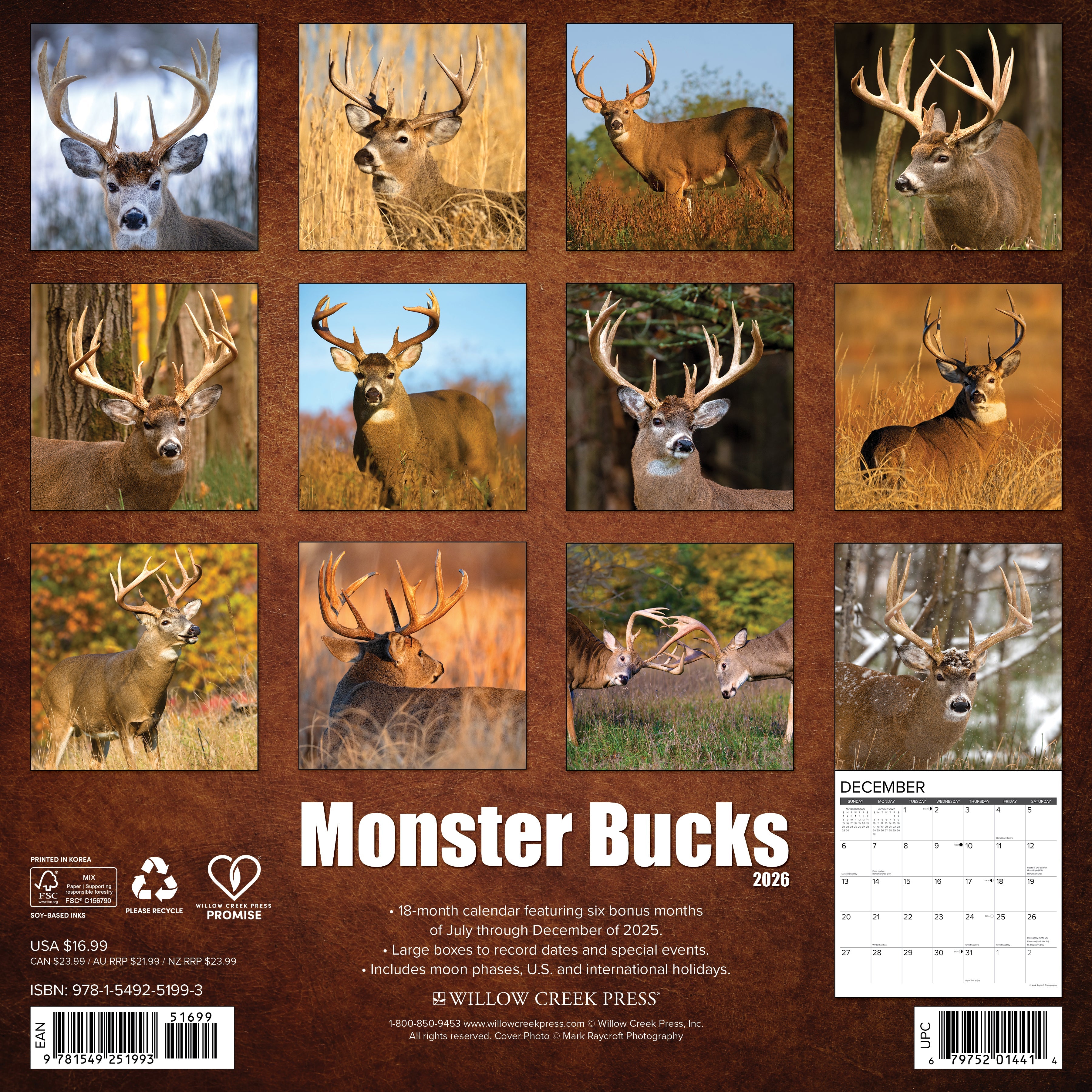 2026 Monster Bucks - Square Wall Calendar