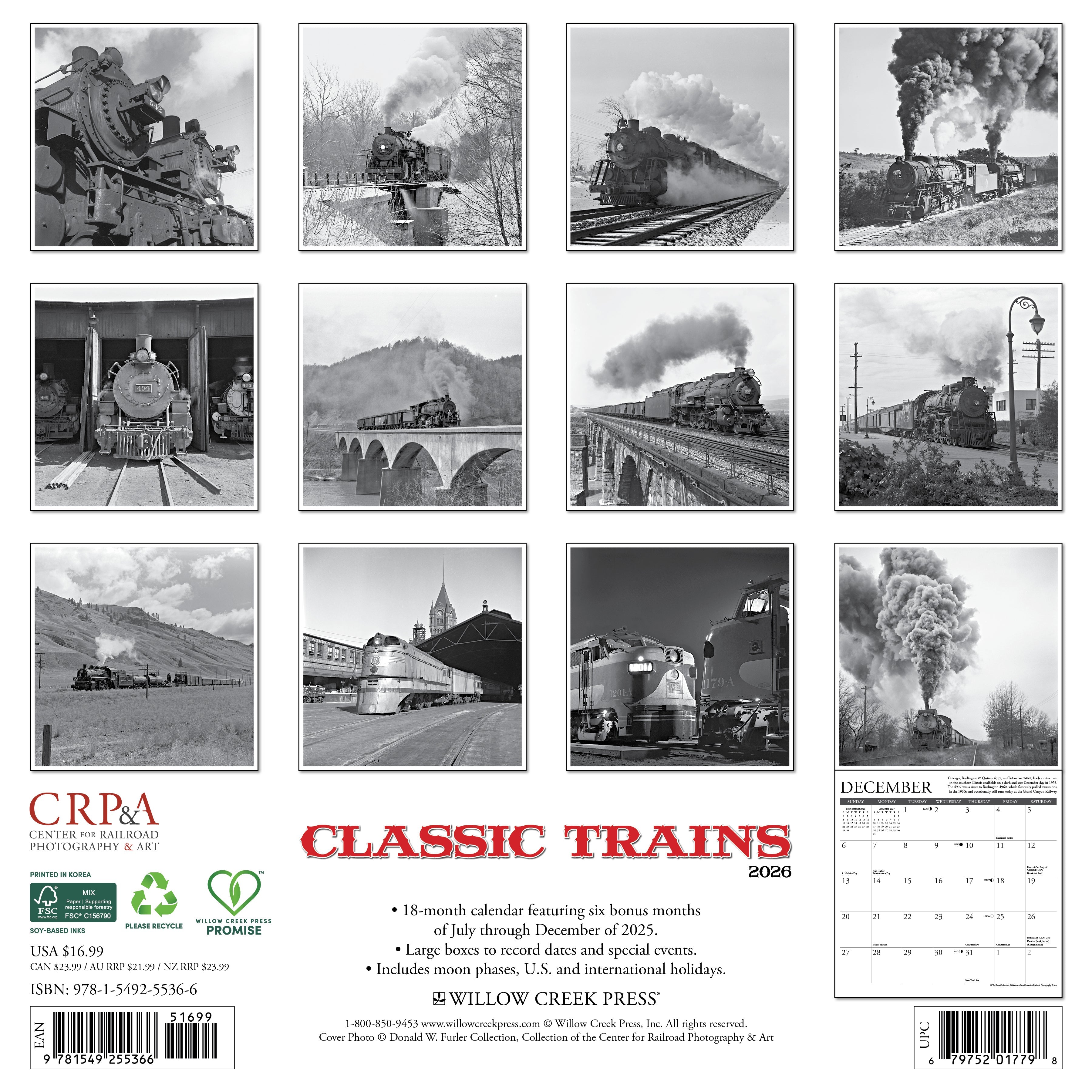 2026 Classic Trains - Square Wall Calendar