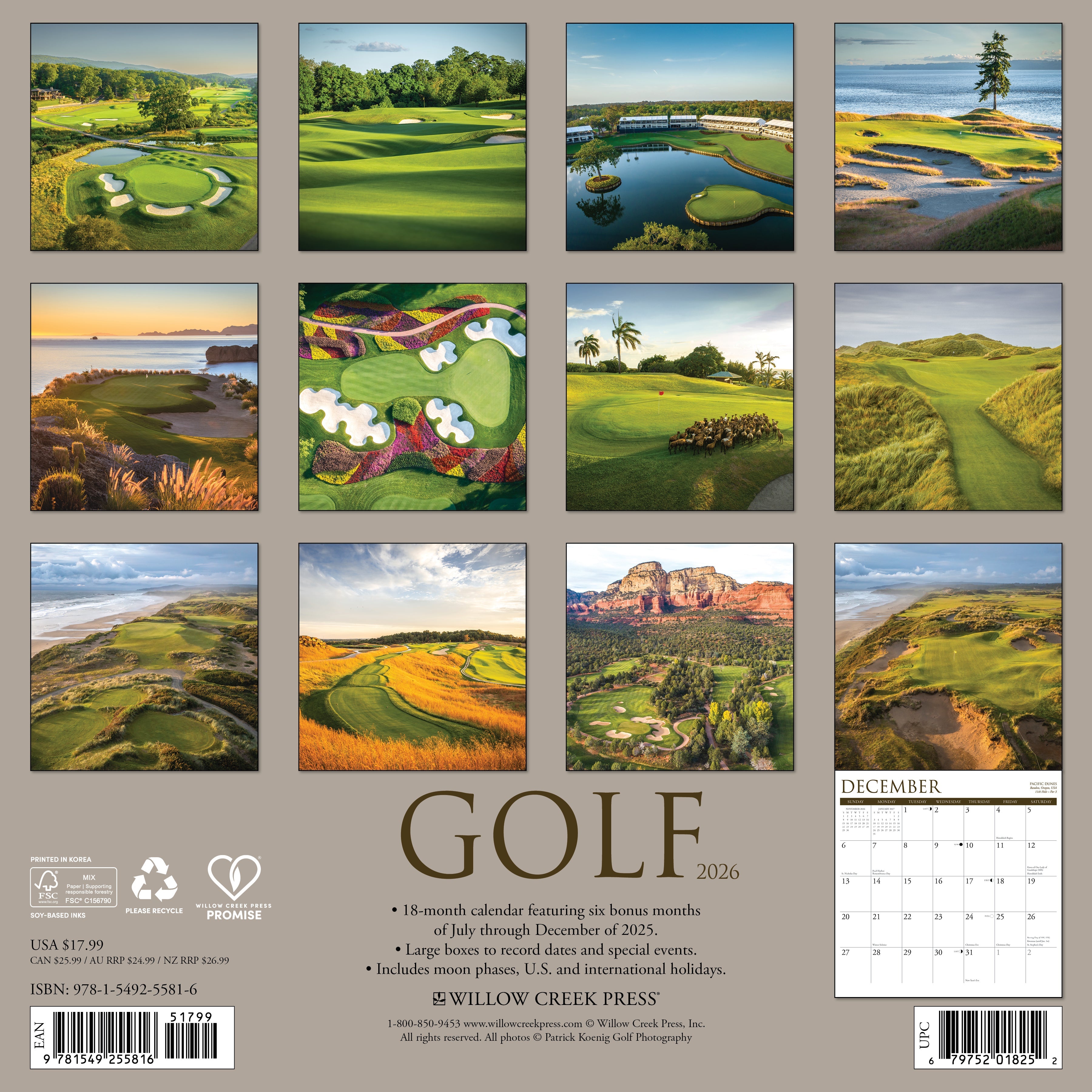 2026 Golf - Square Wall Calendar