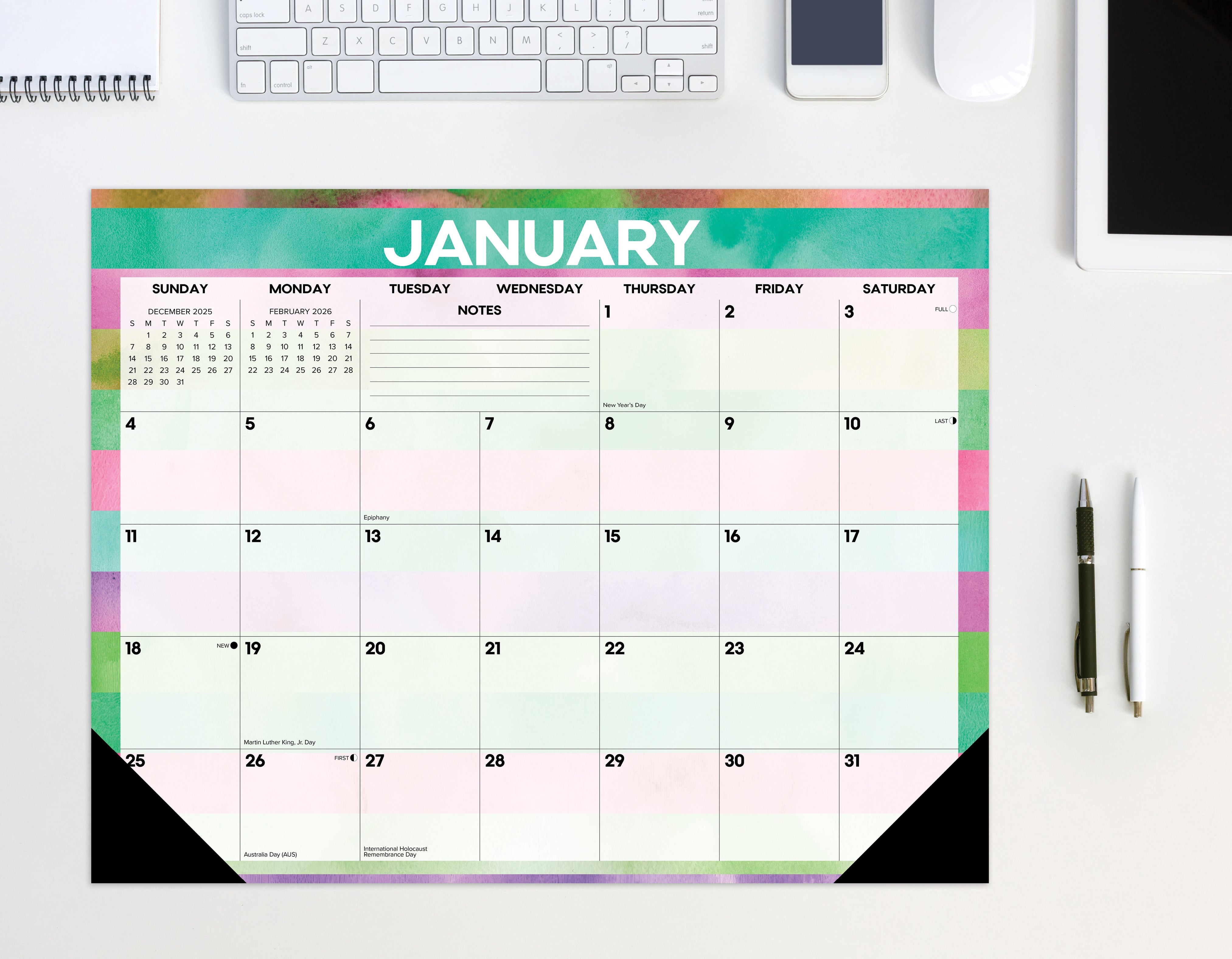 2026 Watercolor Stripes - Desk Pad