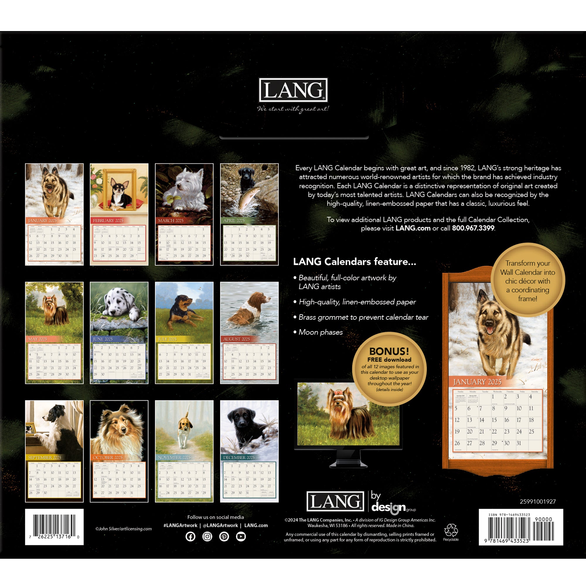 2025 Love Of Dogs By John Silver - LANG Deluxe Wall Calendar