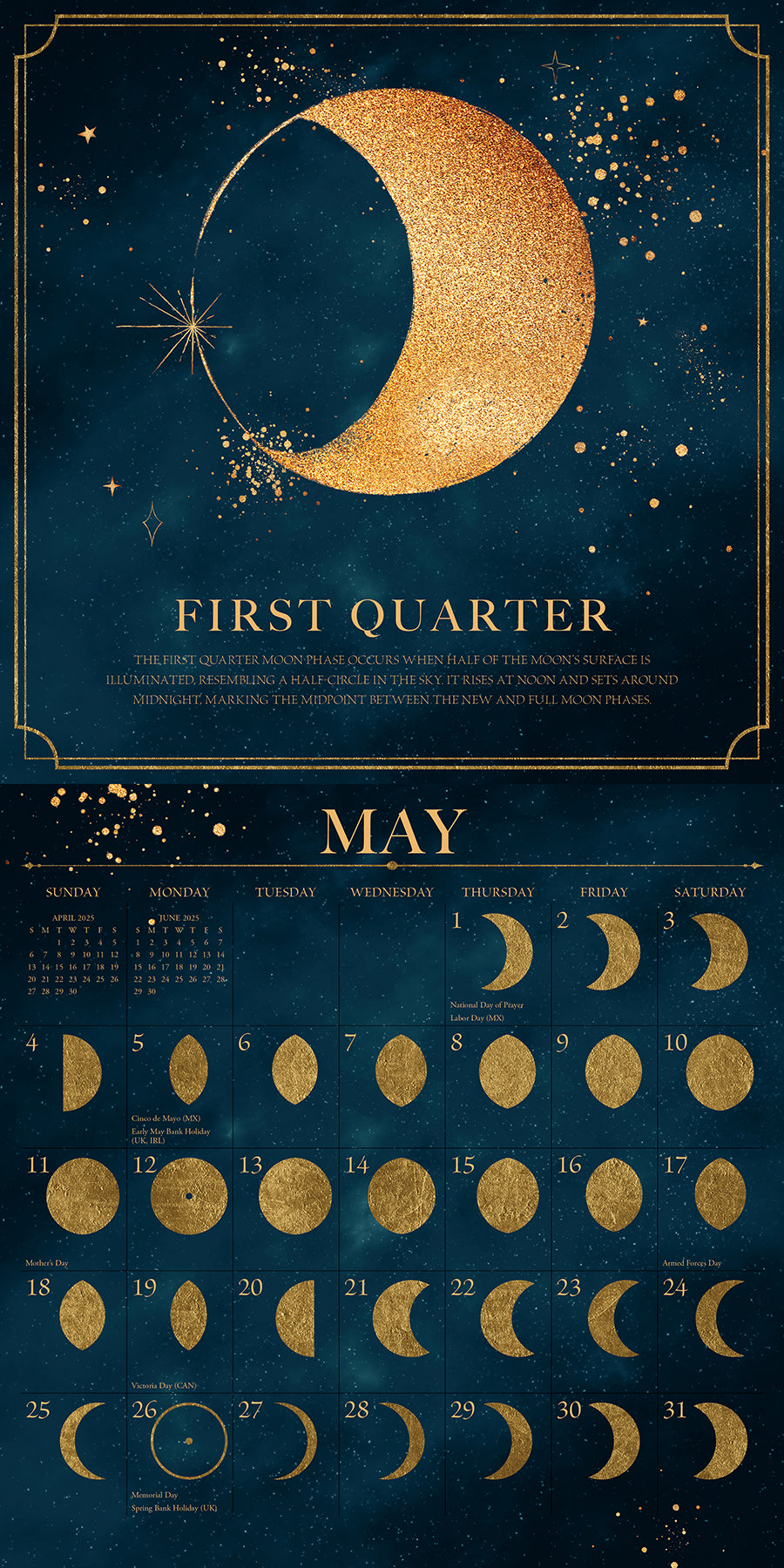 2025 Moon Magic (w/metallic Ink) - Square Wall Calendar