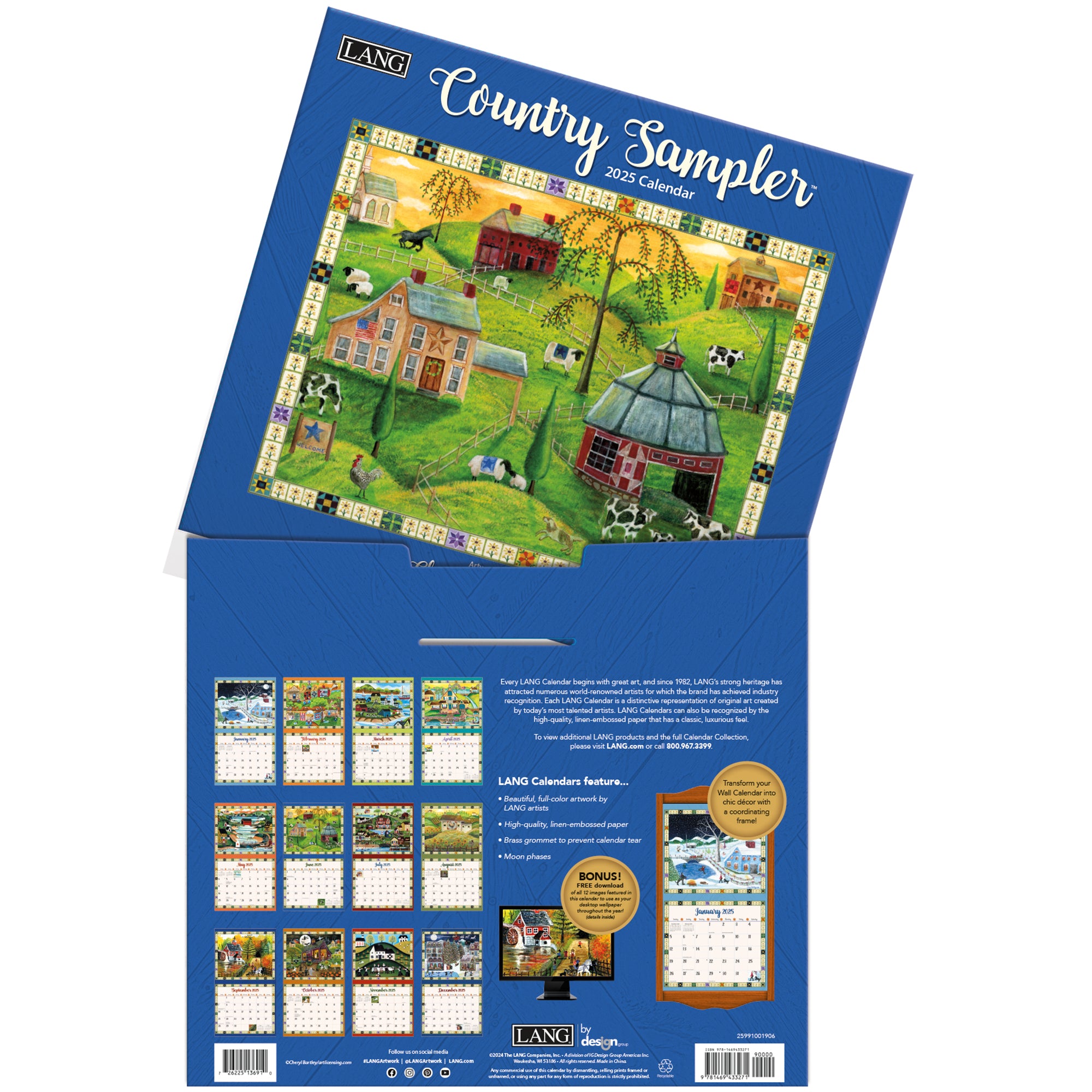 2025 Country Sampler By Cheryl Bartley - LANG Deluxe Wall Calendar