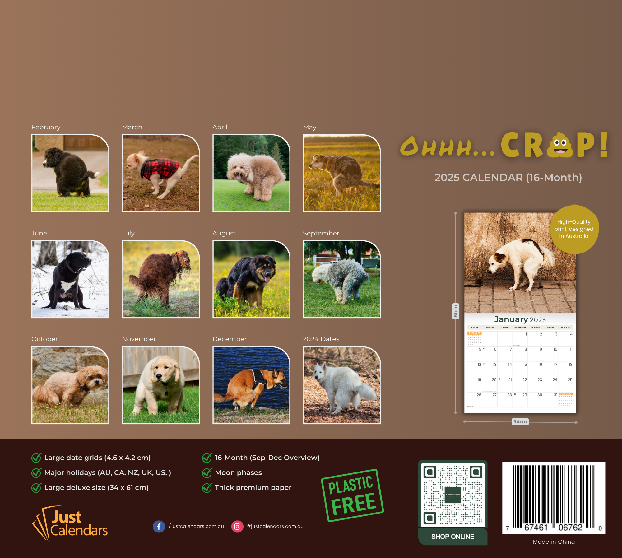 2025 Oh Crap (Pooping Dogs) - Deluxe Wall Calendar