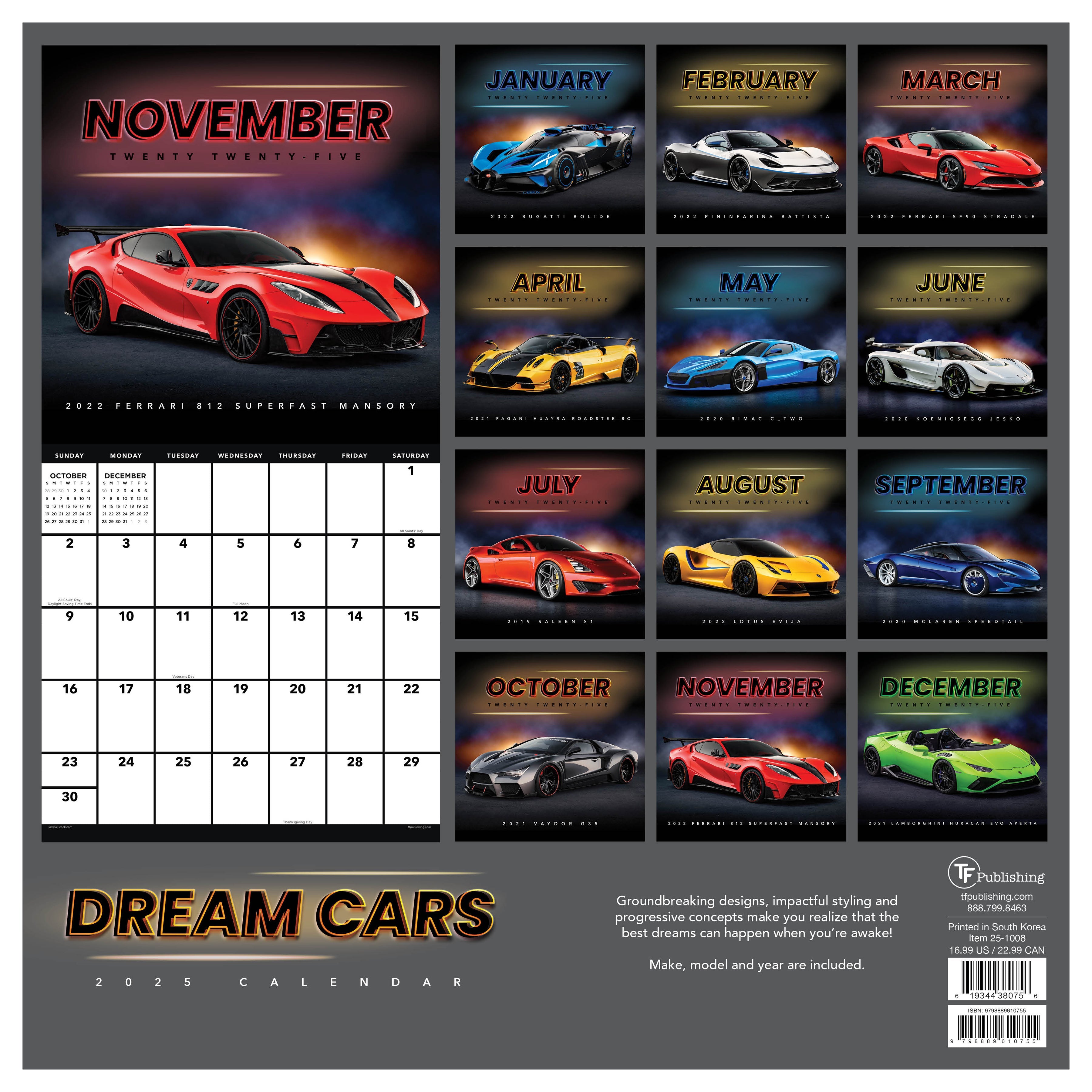 2025 Dream Cars - Square Wall Calendar