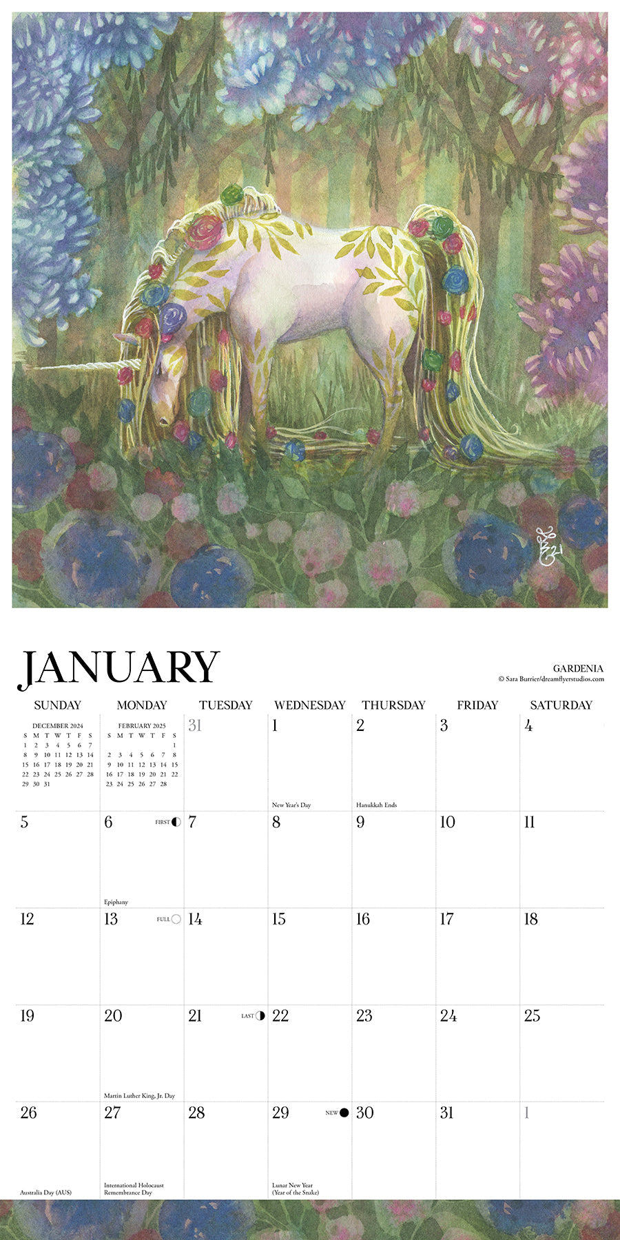 2025 Unicorns by Sara Burrier (art) - Square Wall Calendar