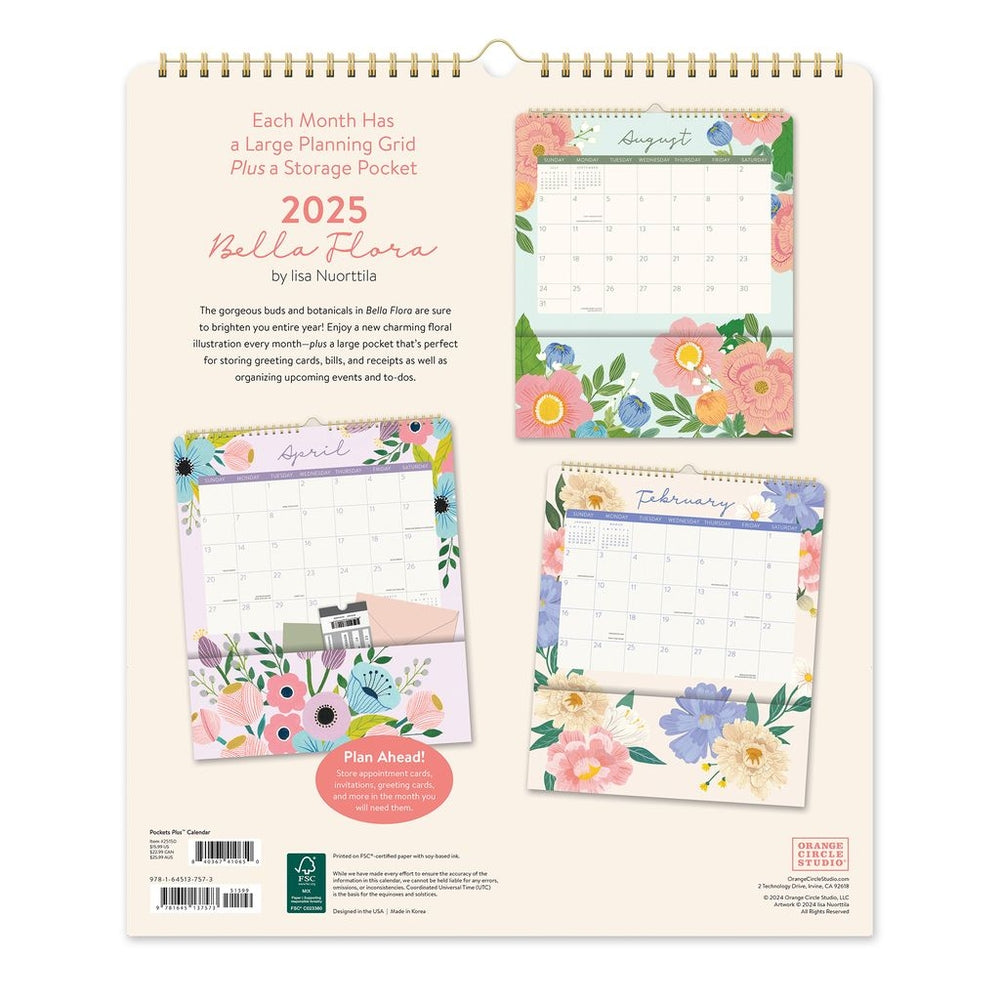 2025 Bella Flora Pockets Plus - Deluxe Wall Calendar by Orange Circle Studio