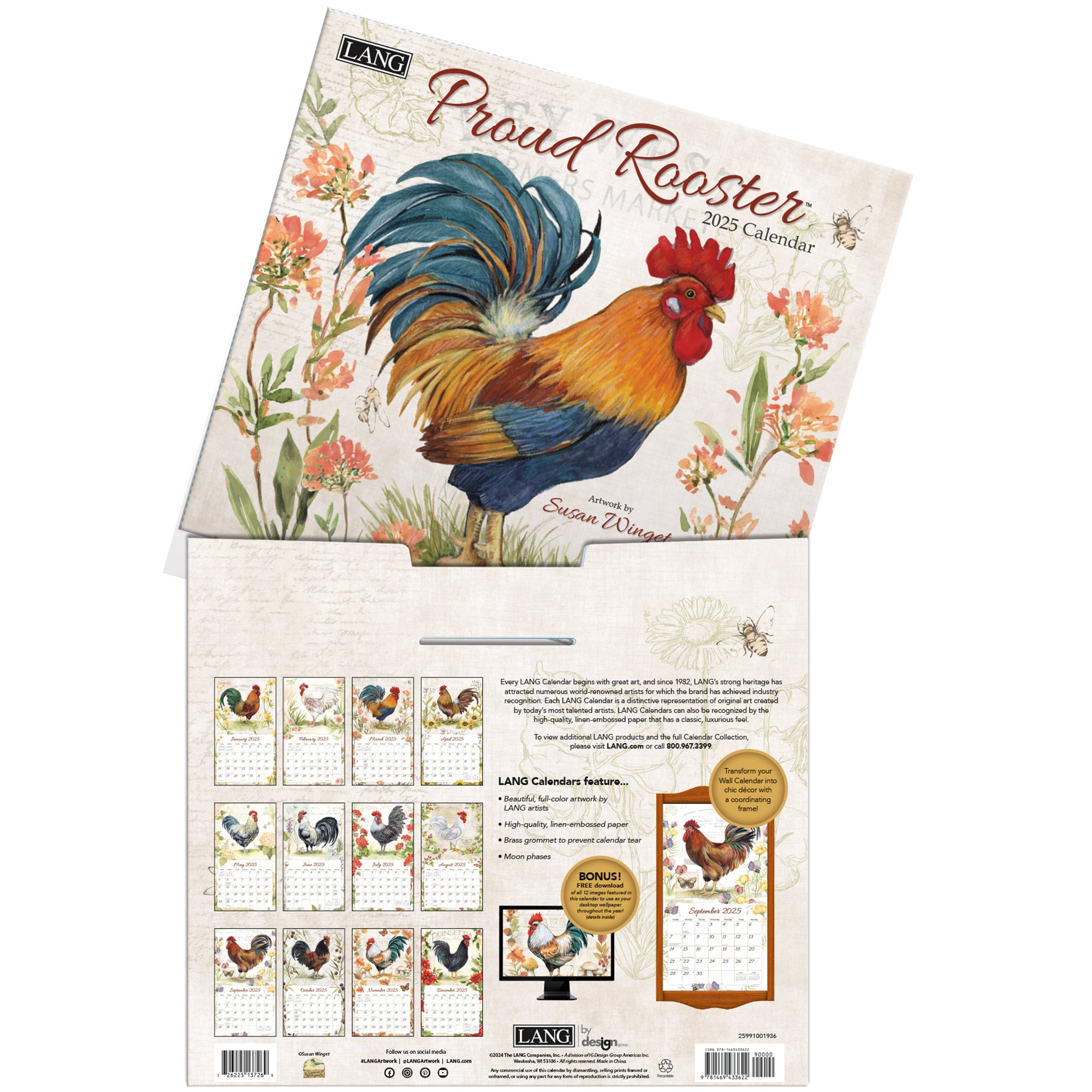 2025 Proud Rooster By Susan Winget - LANG Deluxe Wall Calendar