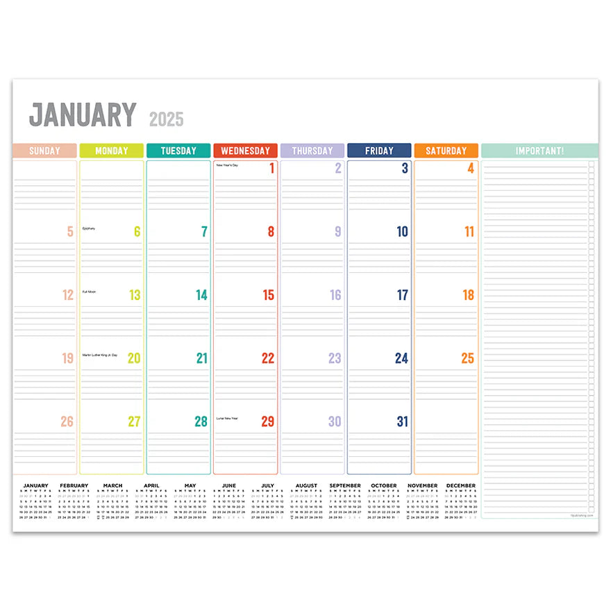 2025 Rainbow Blocks - Monthly Large Desk Pad Blotter Calendar
