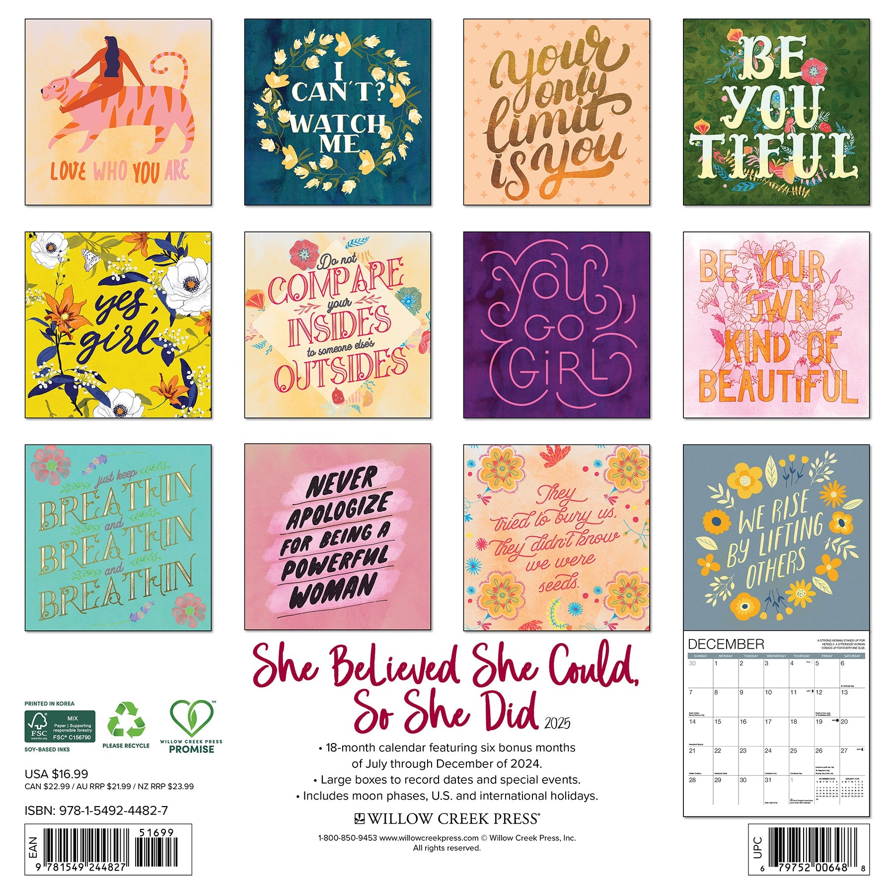 2025 She Believed She Could, So She Did - Square Wall Calendar