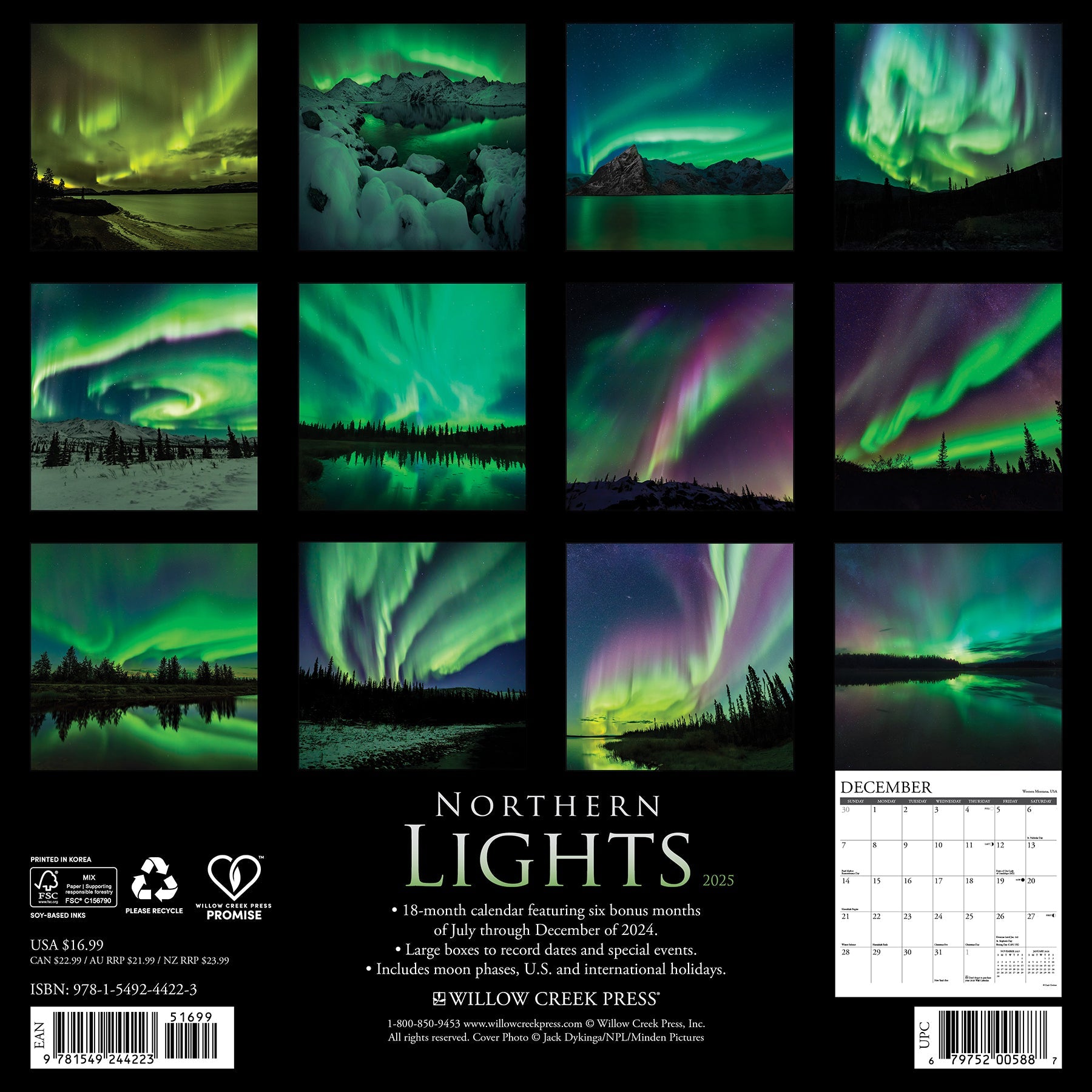 2025 Northern Lights - Square Wall Calendar