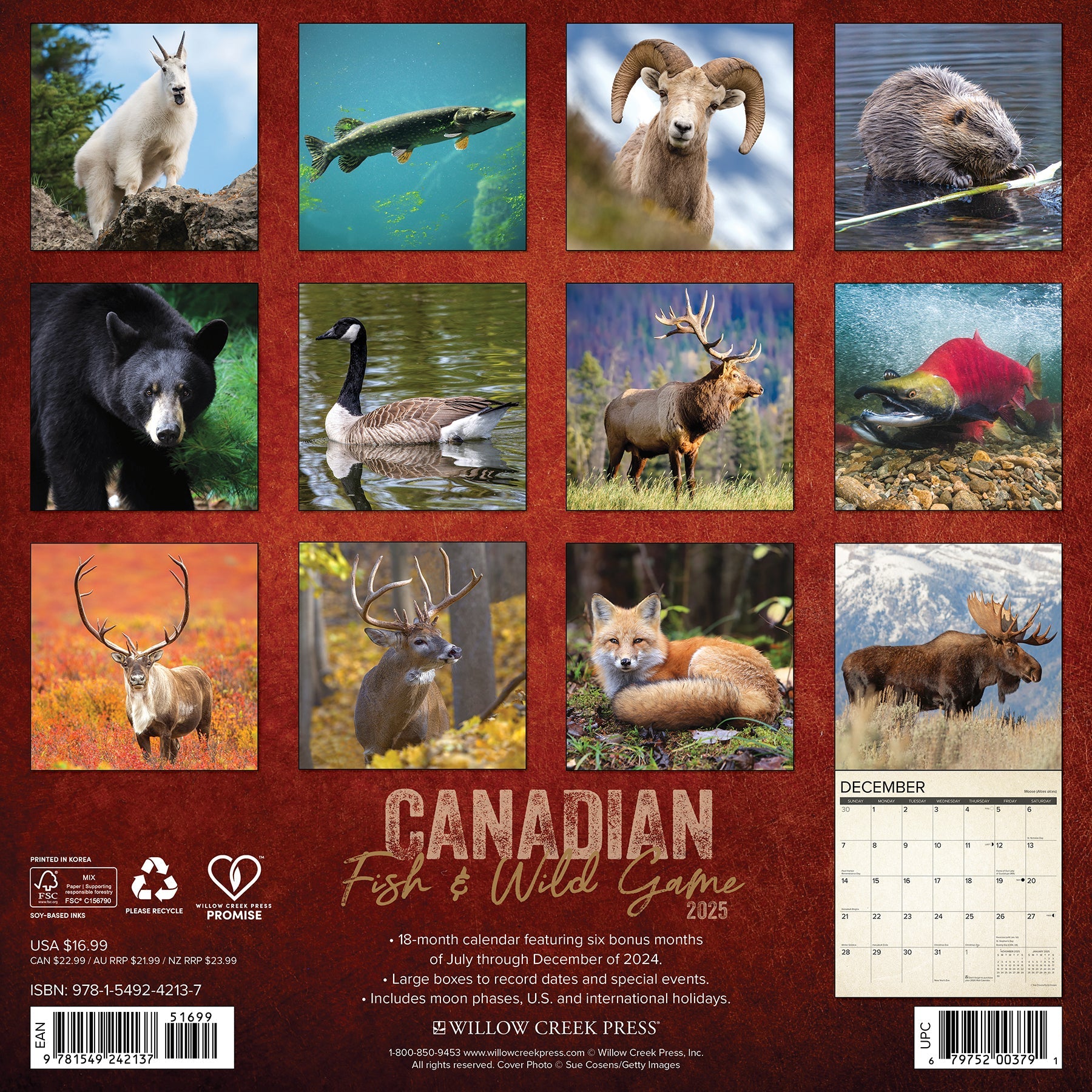 2025 Canadian Fish & Wild Game - Square Wall Calendar