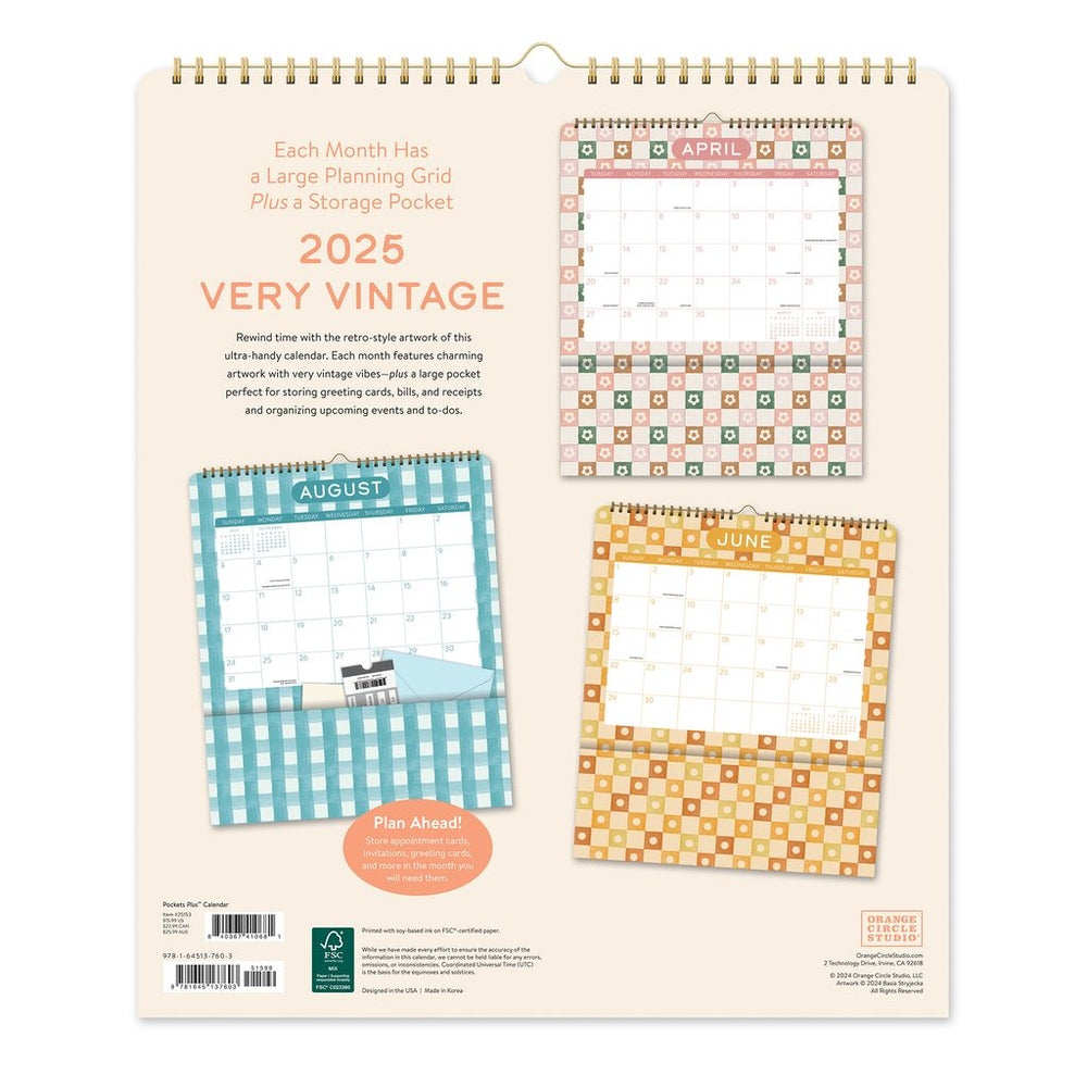 2025 Very Vintage Pockets Plus - Deluxe Wall Calendar by Orange Circle Studio