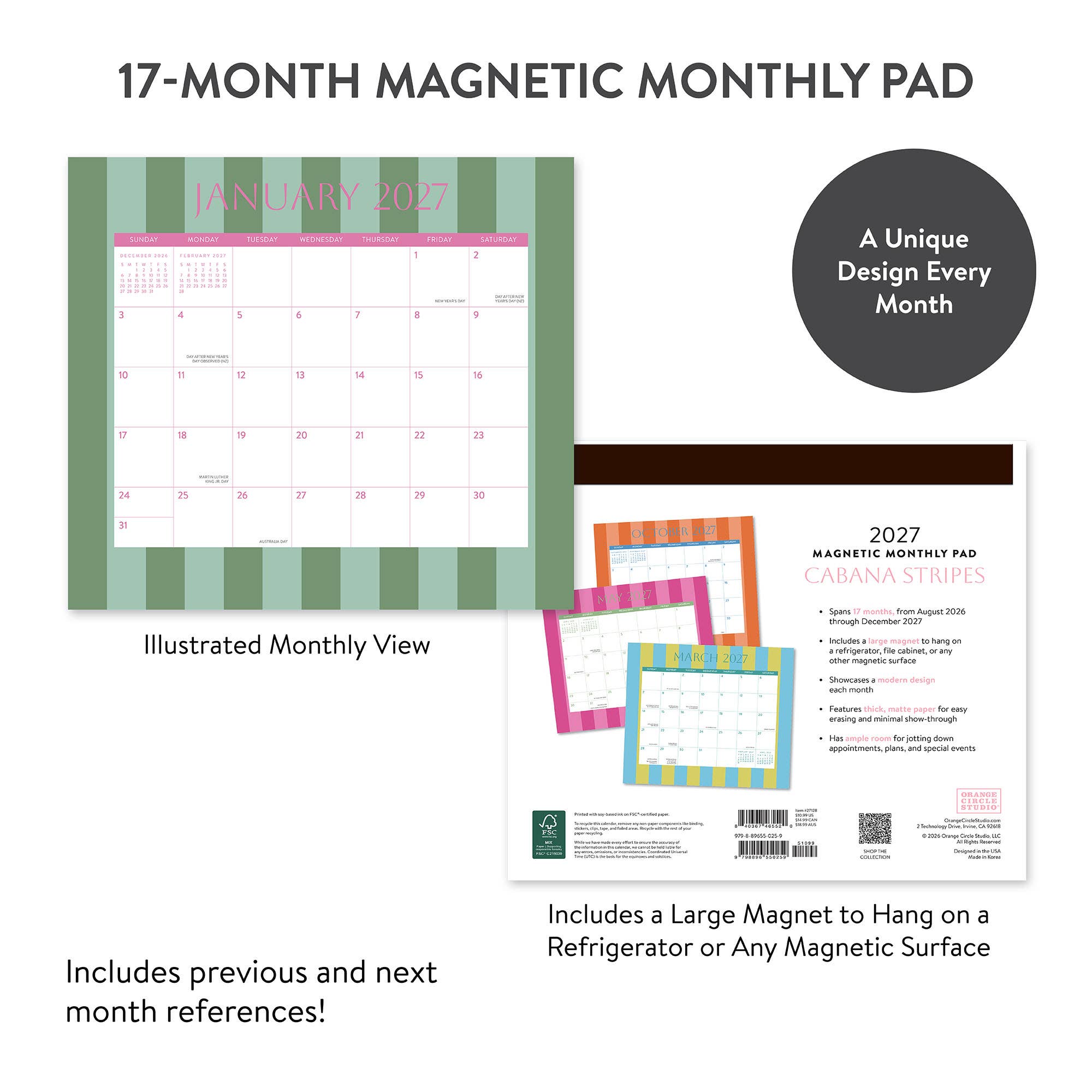 2027 Cabana Stripes Magnetic Monthly Pad