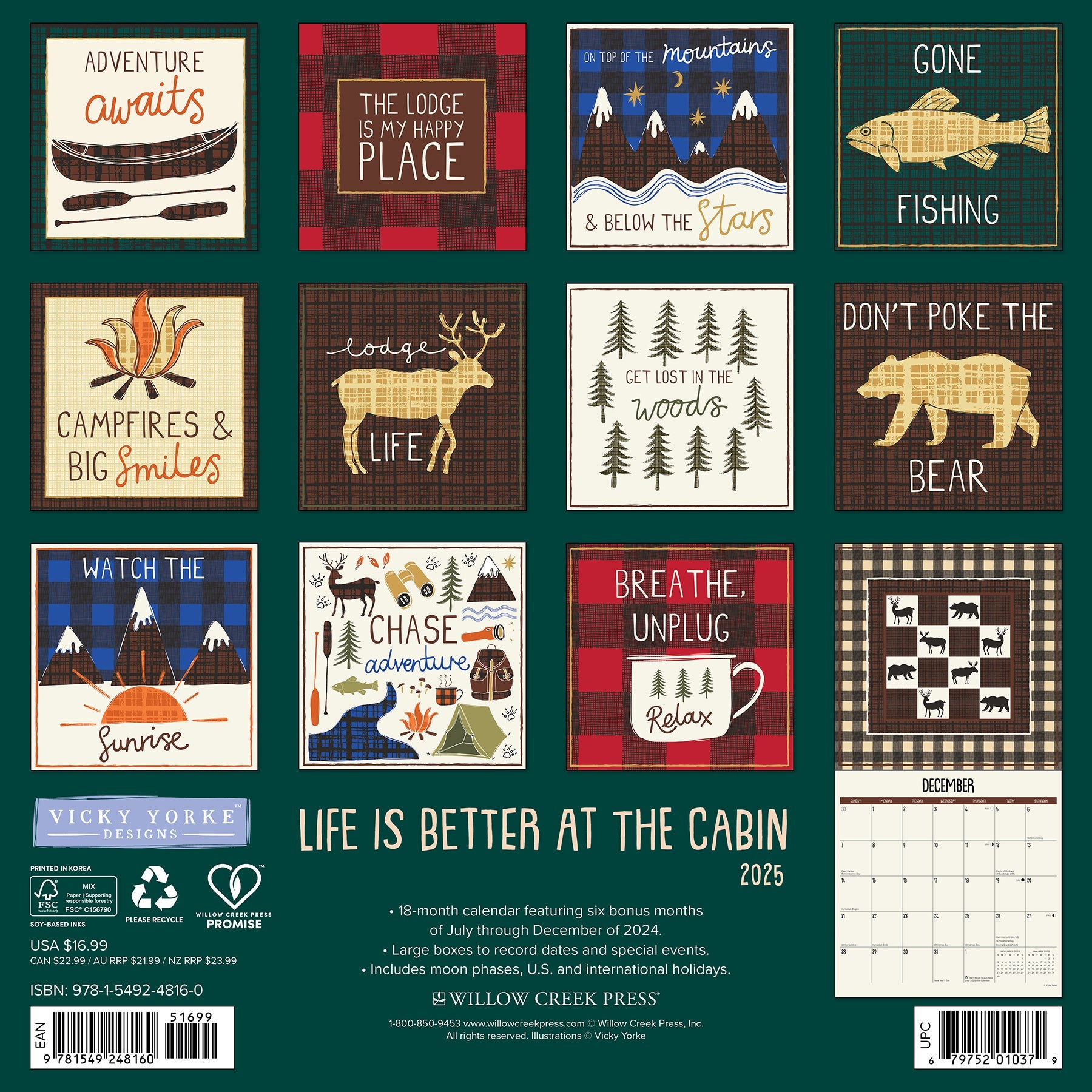2025 Life Is Better By the Cabin - Square Wall Calendar