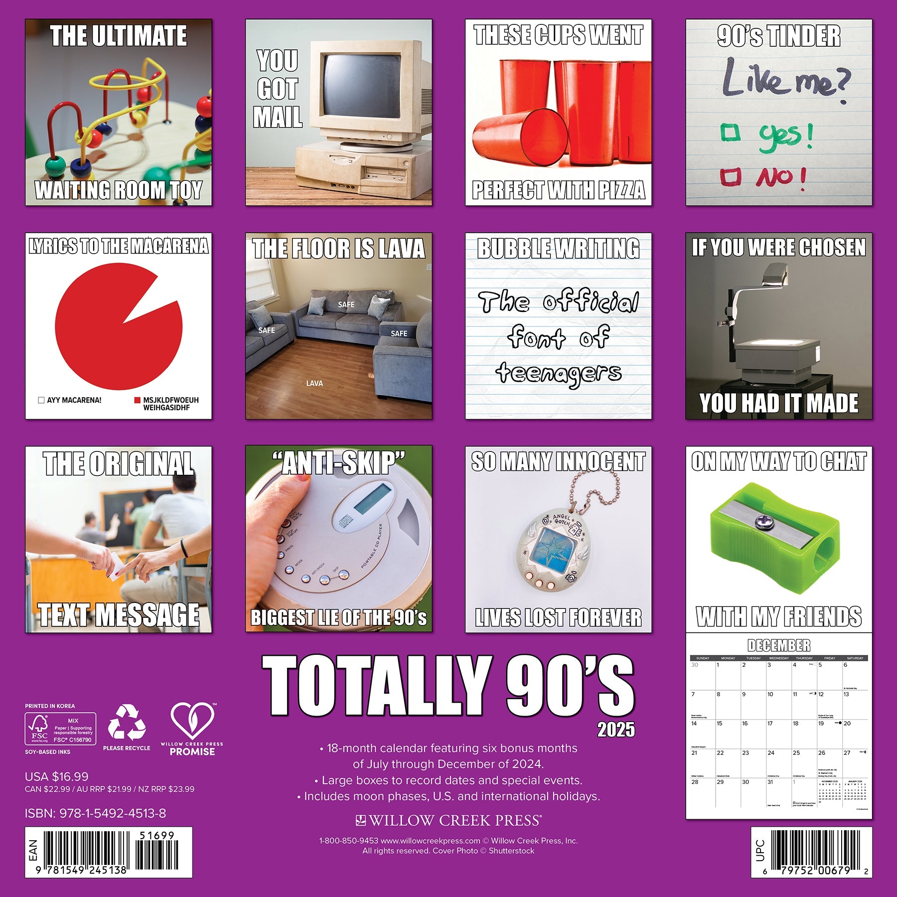 2025 Totally 90s - Square Wall Calendar