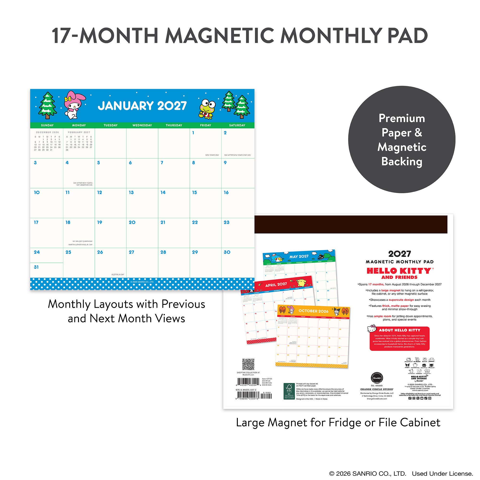 2027 Hello Kitty® and Friends Retro Magnetic Monthly Pad