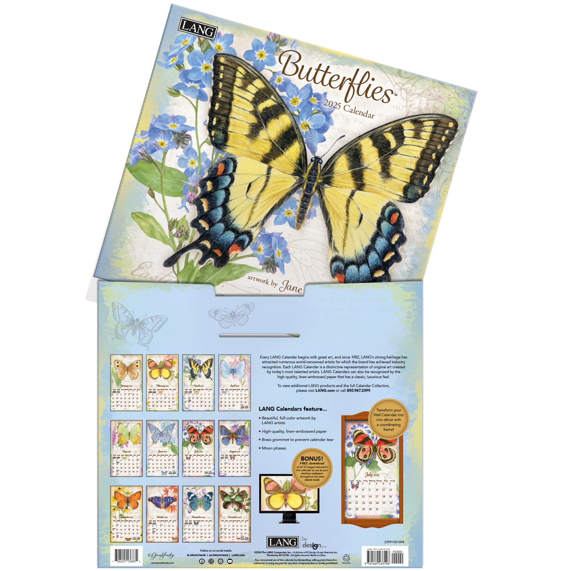 2025 Butterflies By Jane Shasky - LANG Deluxe Wall Calendar
