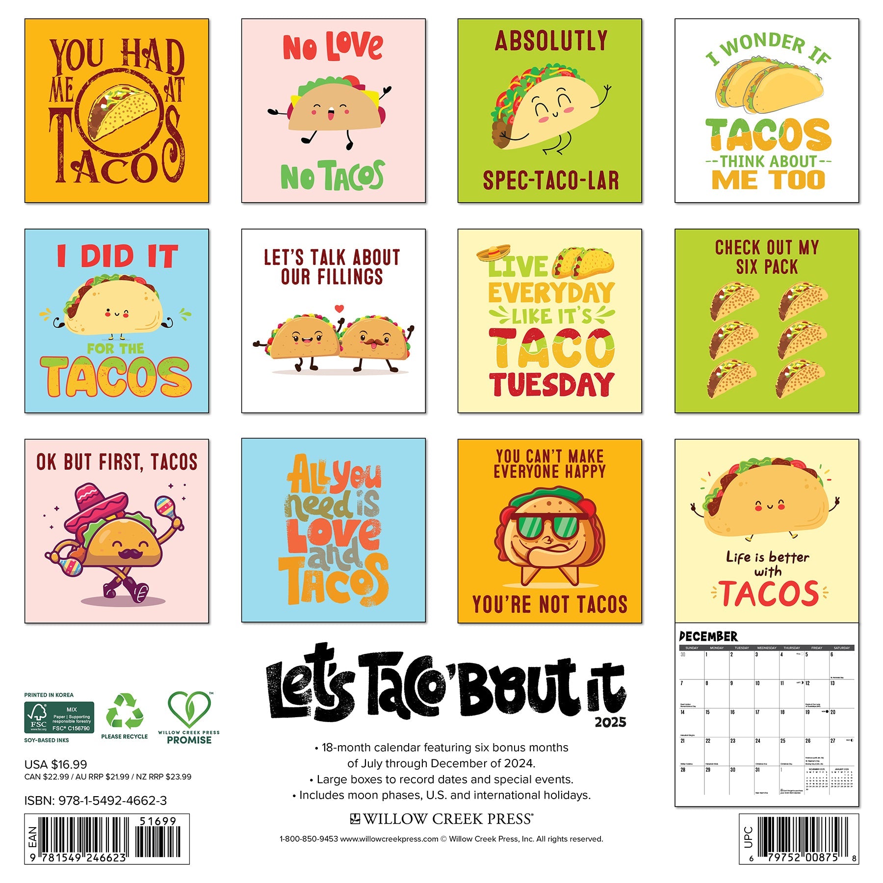 2025 Let's Taco About It - Square Wall Calendar