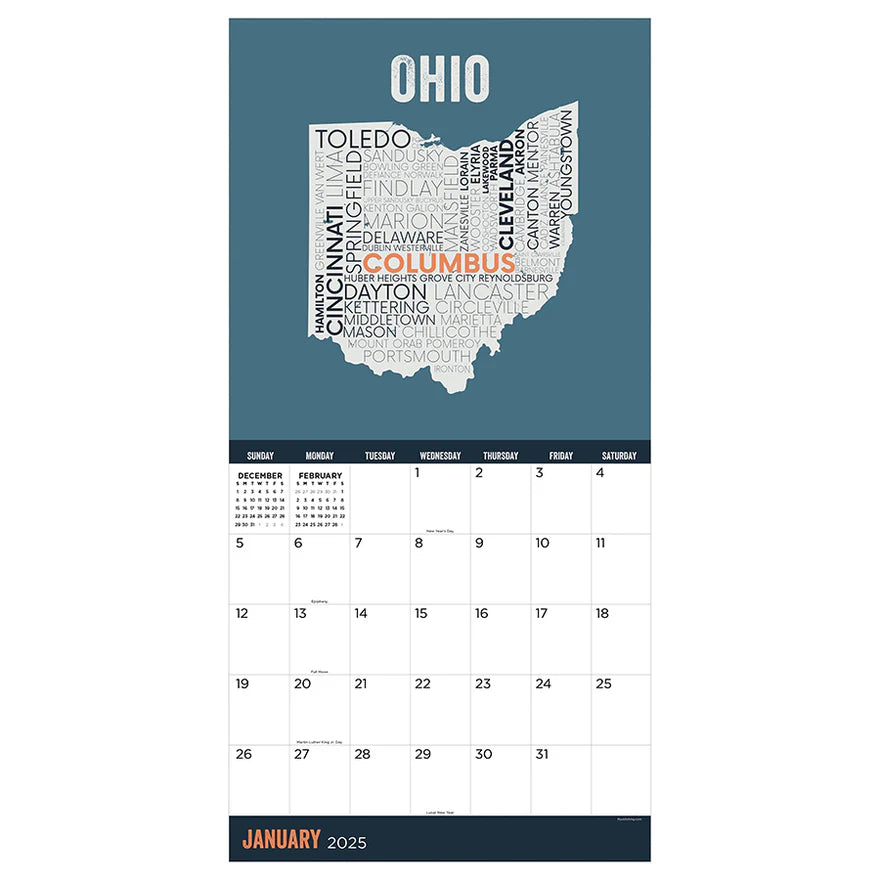 2025 Home: Ohio - Square Wall Calendar