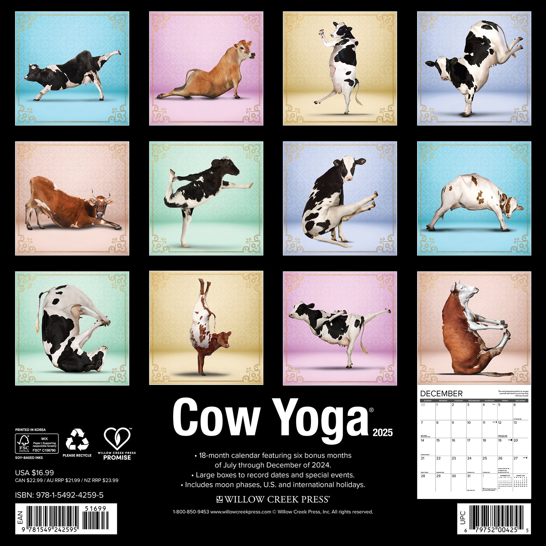 2025 Cow Yoga - Square Wall Calendar