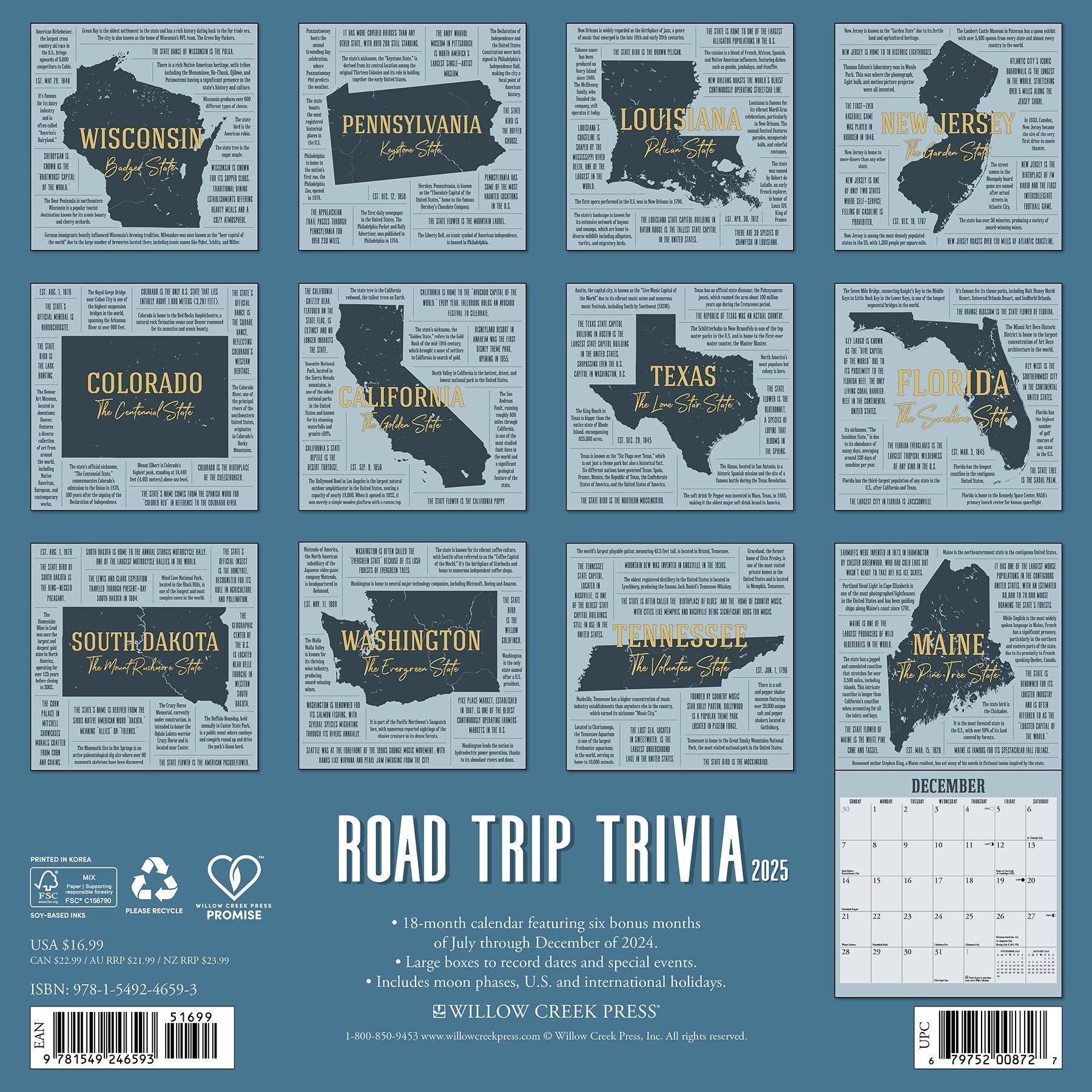 2025 Road Trip Trivia - Square Wall Calendar