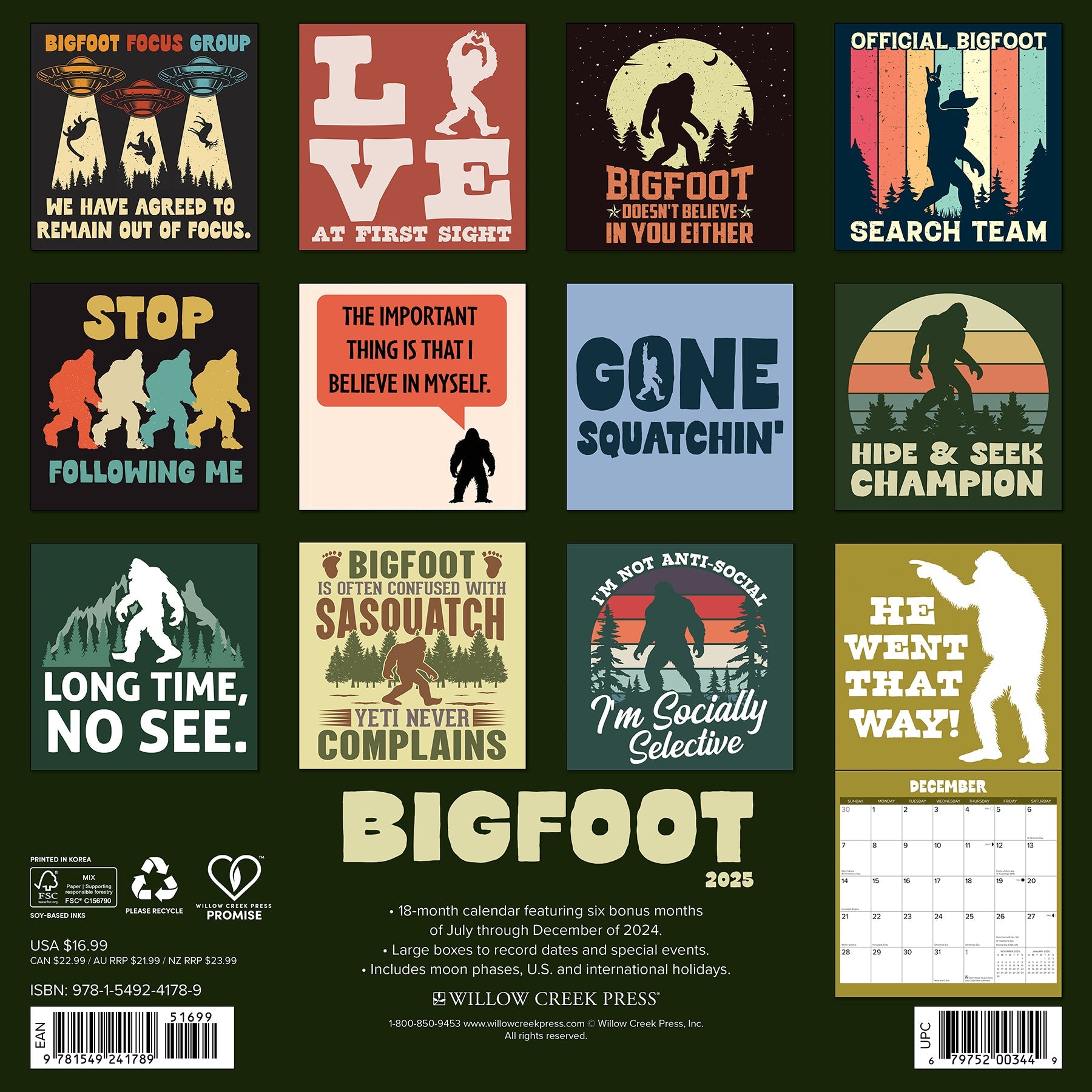 2025 Bigfoot - Square Wall Calendar