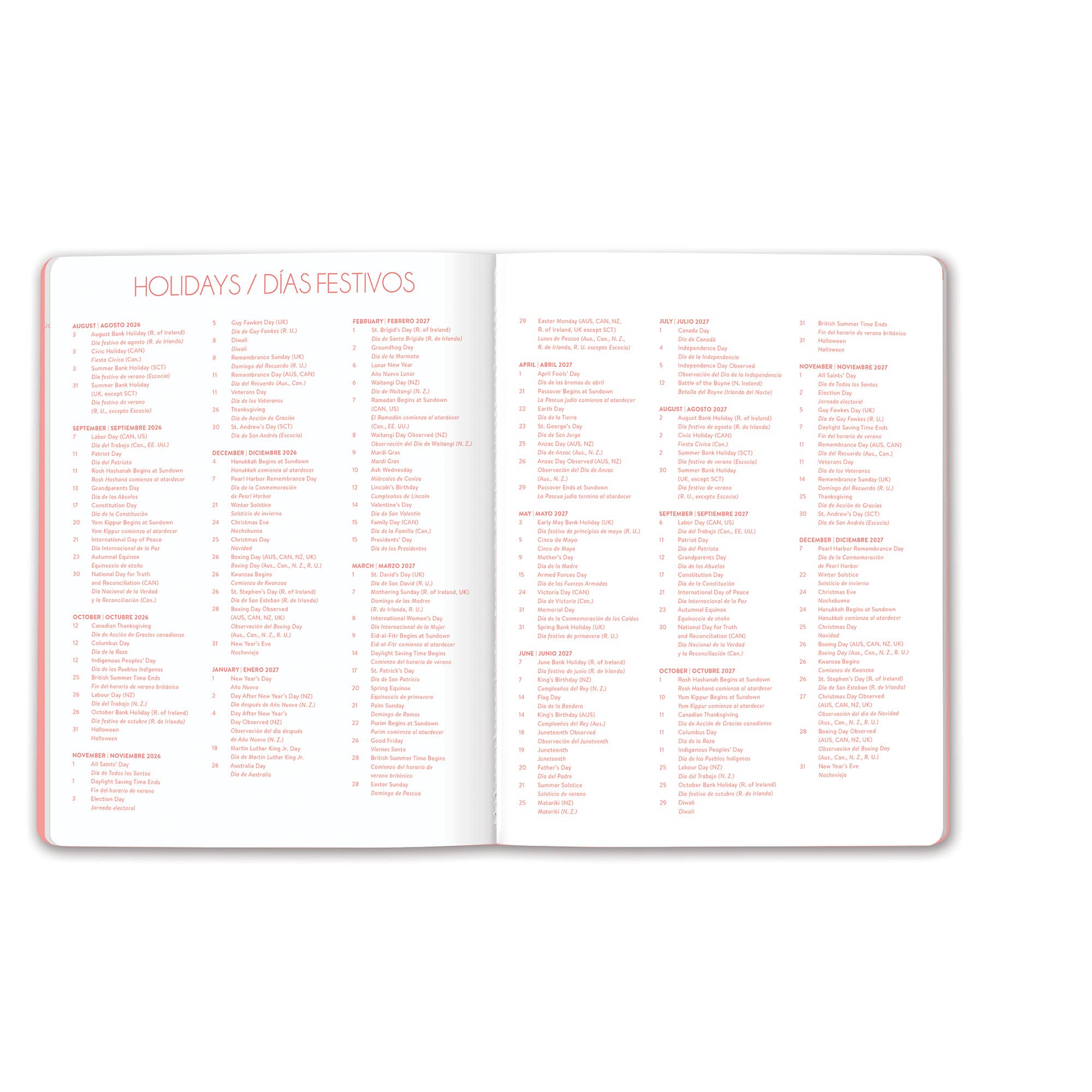 2027 Secret Garden English-Spanish Bilingual Just Right Monthly Planner