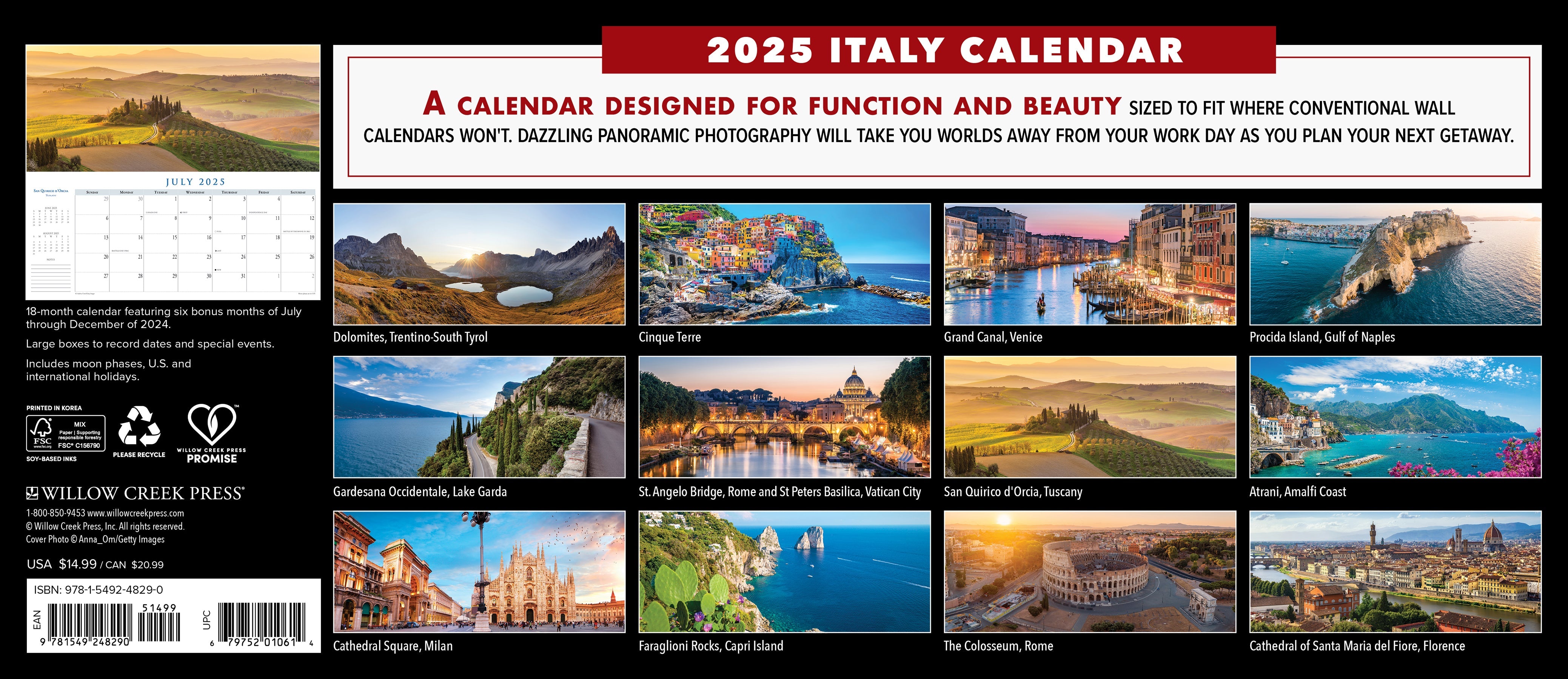 2025 Italy Panoramic - Deluxe Wall Calendar